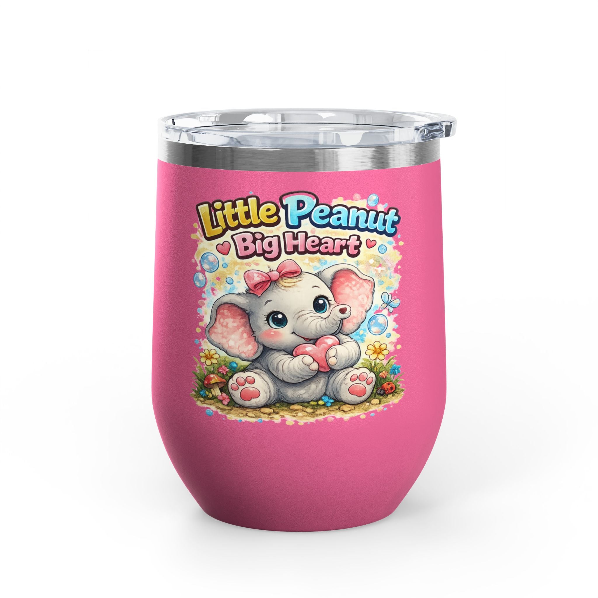 12oz Tumbler — 'Little Peanut Big Heart' Cute Baby Elephant Insulated Cup