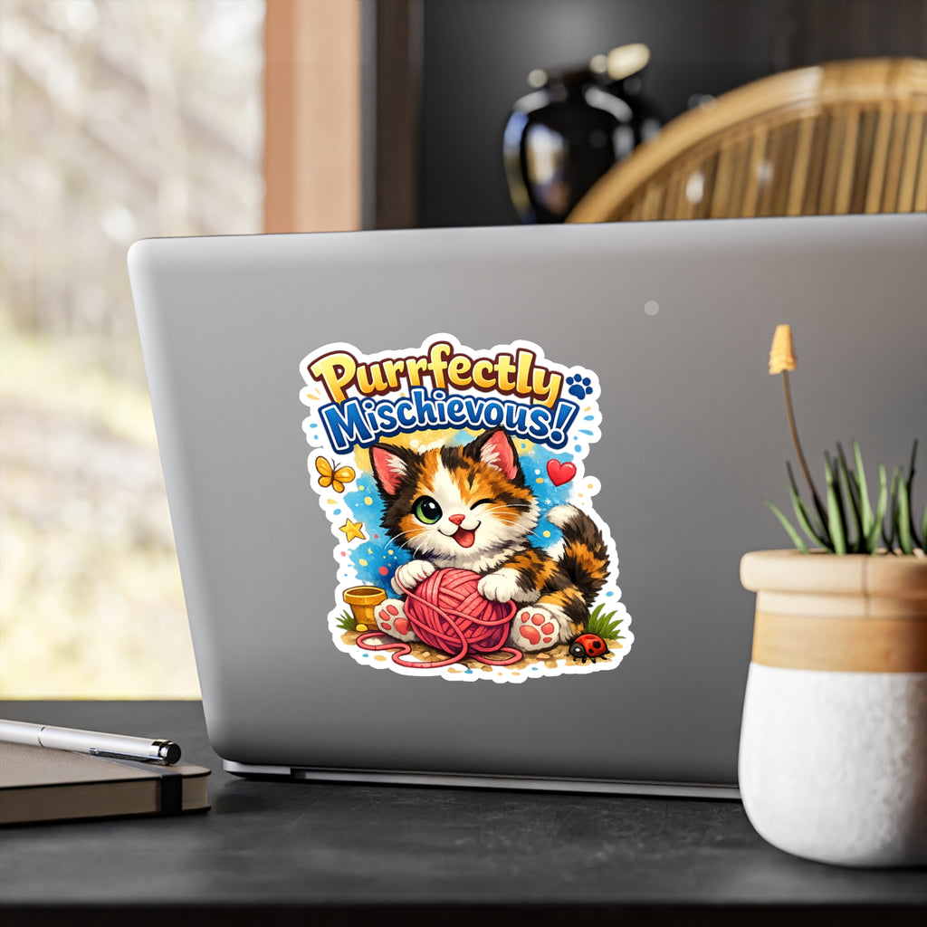 Purrfectly Mischievous! Cute Kitten Kiss-Cut Vinyl Sticker
