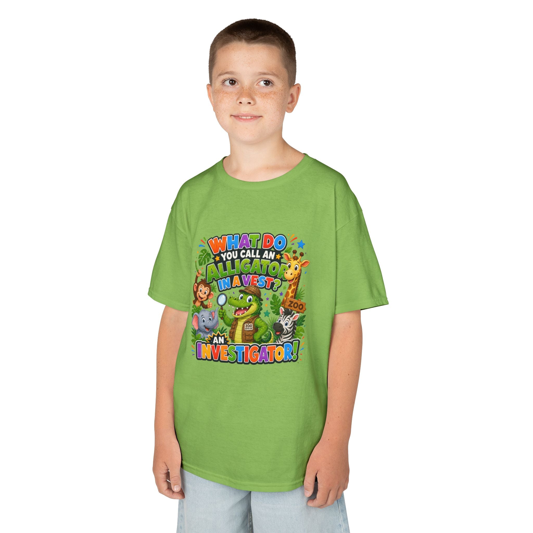 What Do You Call An Alligator? Investigator Kids T-Shirt | Cute Jungle Animals Puzzle