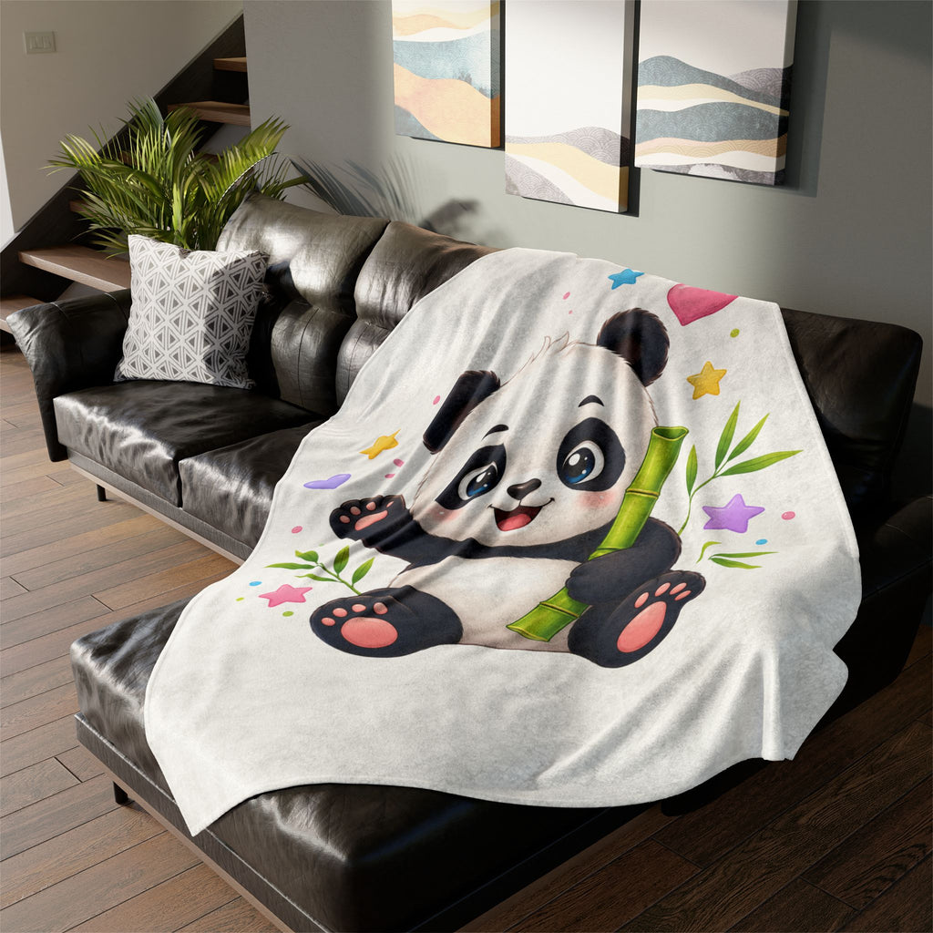 Cute Panda Baby Blanket — Soft Polyester Throw with Bamboo & Hearts Design