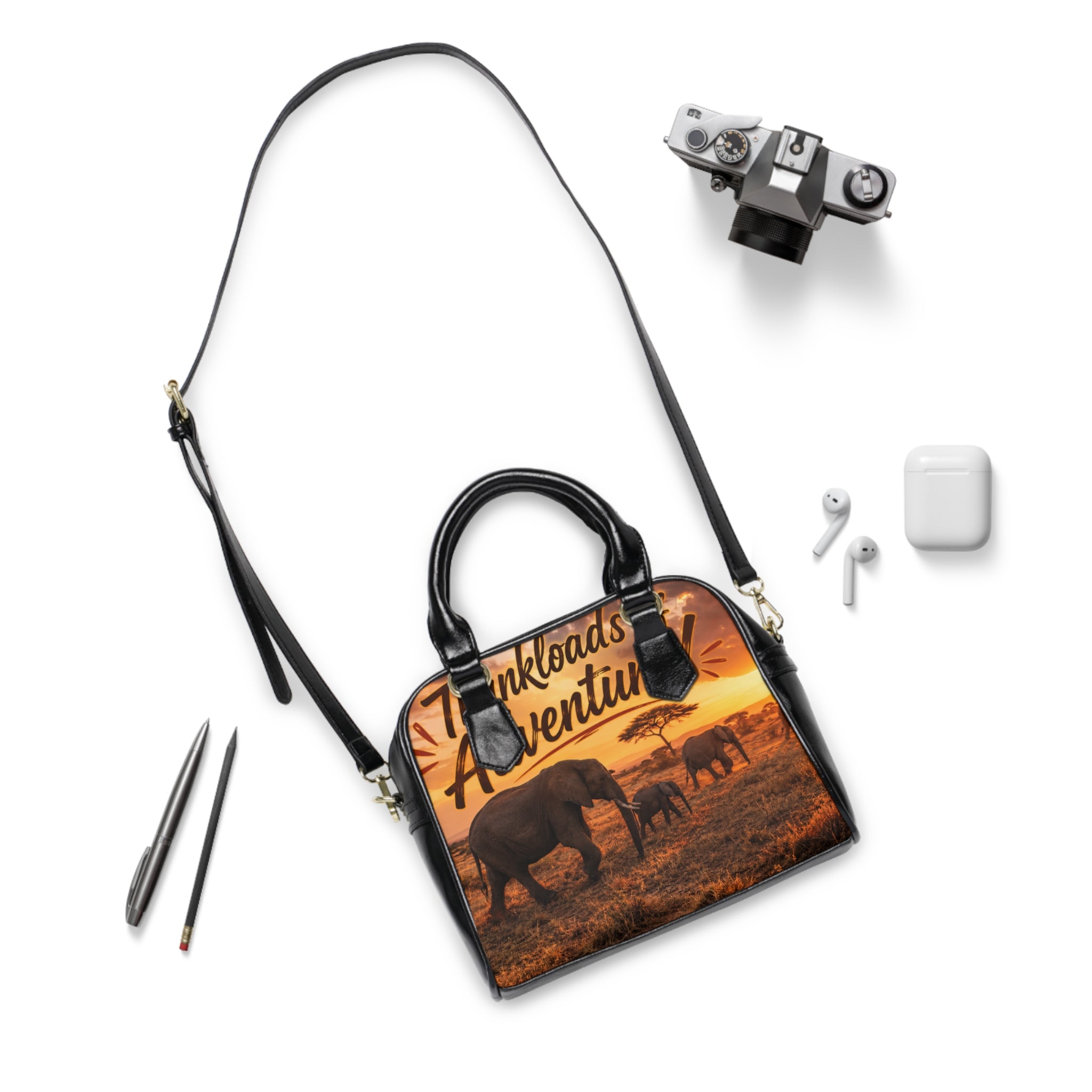 Shoulder Handbag - 'Trunkloads of Adventure' Sunset Elephant Print Travel Tote