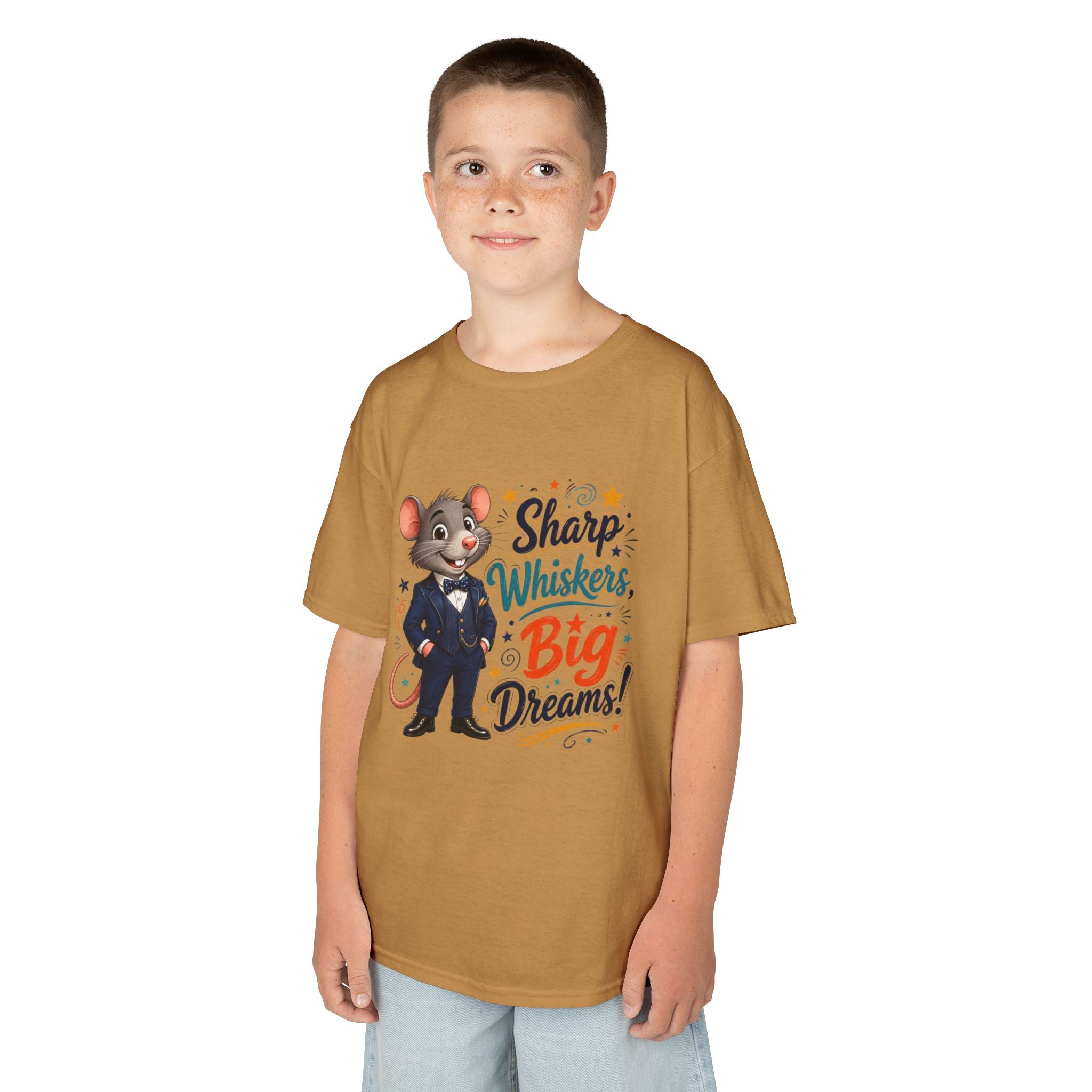 Kids Tee — "Sharp Whiskers, Big Dreams" Mouse Graphic