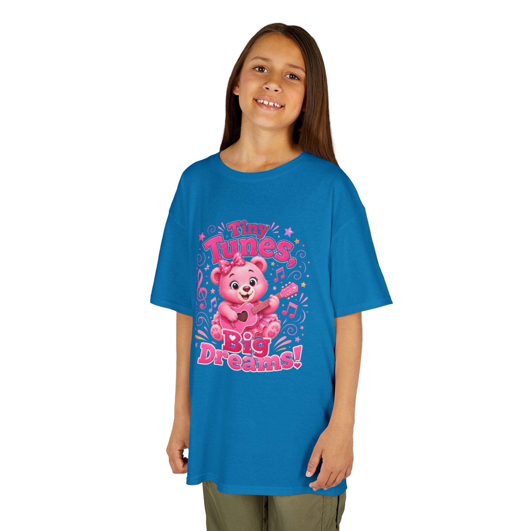 Kids T-Shirt — "Tiny Tunes, Big Dreams" Cute Pink Bear Music Tee