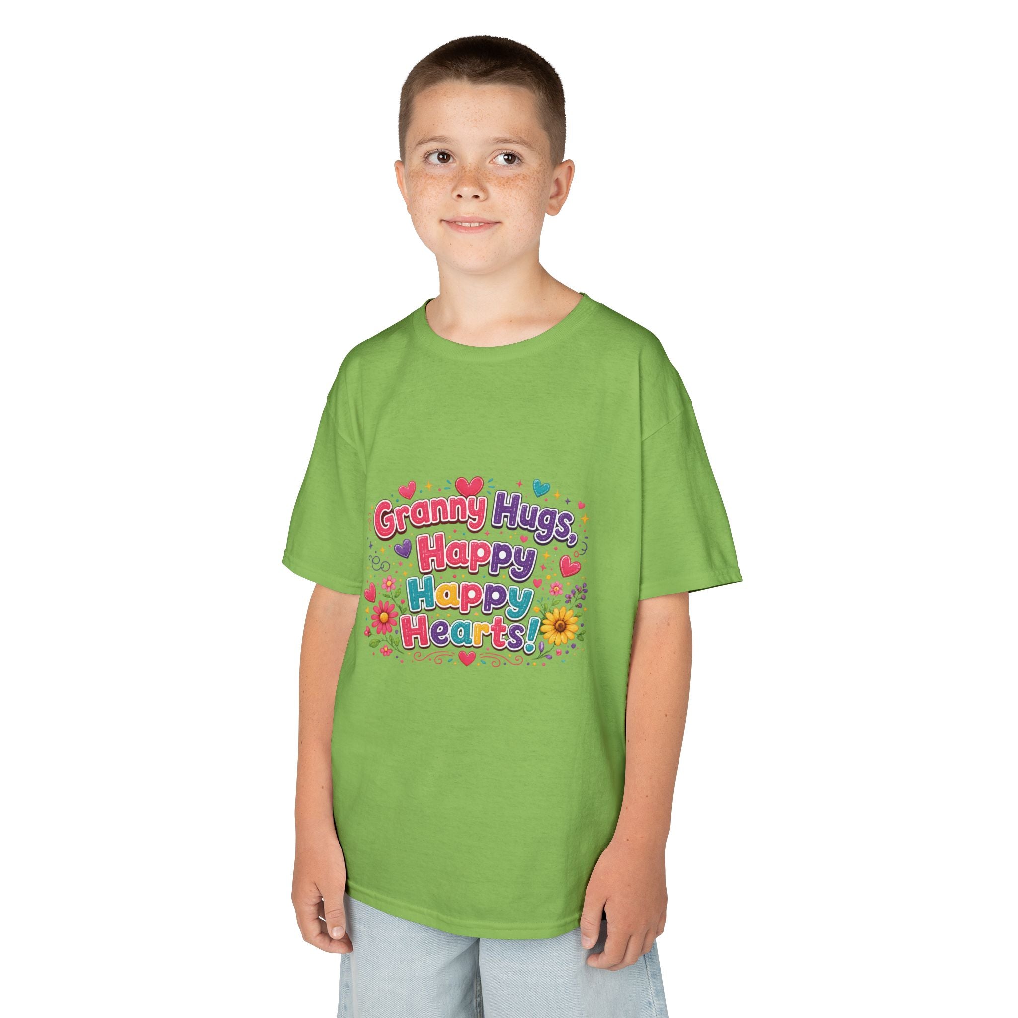 Granny Hugs Happy Hearts Kids Tee | Colorful Floral Kids Shirt