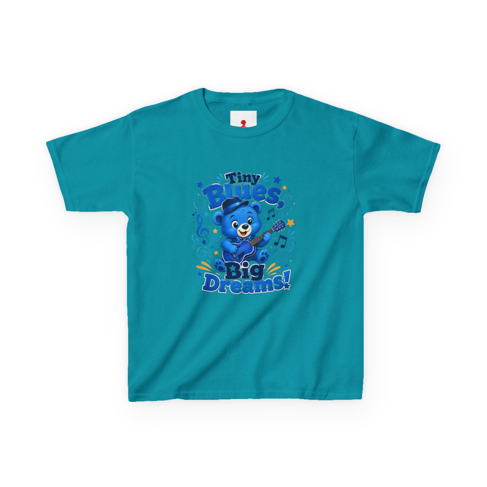 Kids Tee - "Tiny Blues, Big Dreams!" Cute Blue Bear Music Graphic