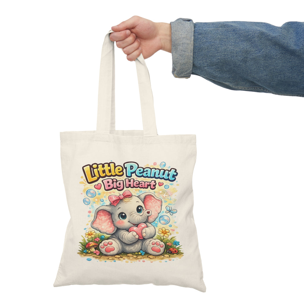 Cute Elephant Tote Bag "Little Peanut Big Heart" — Kids Gift, Nursery Accessory