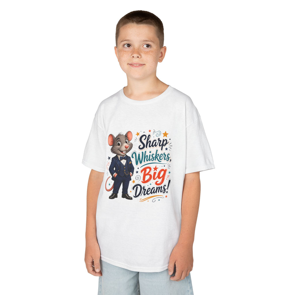 Kids Tee — "Sharp Whiskers, Big Dreams" Mouse Graphic