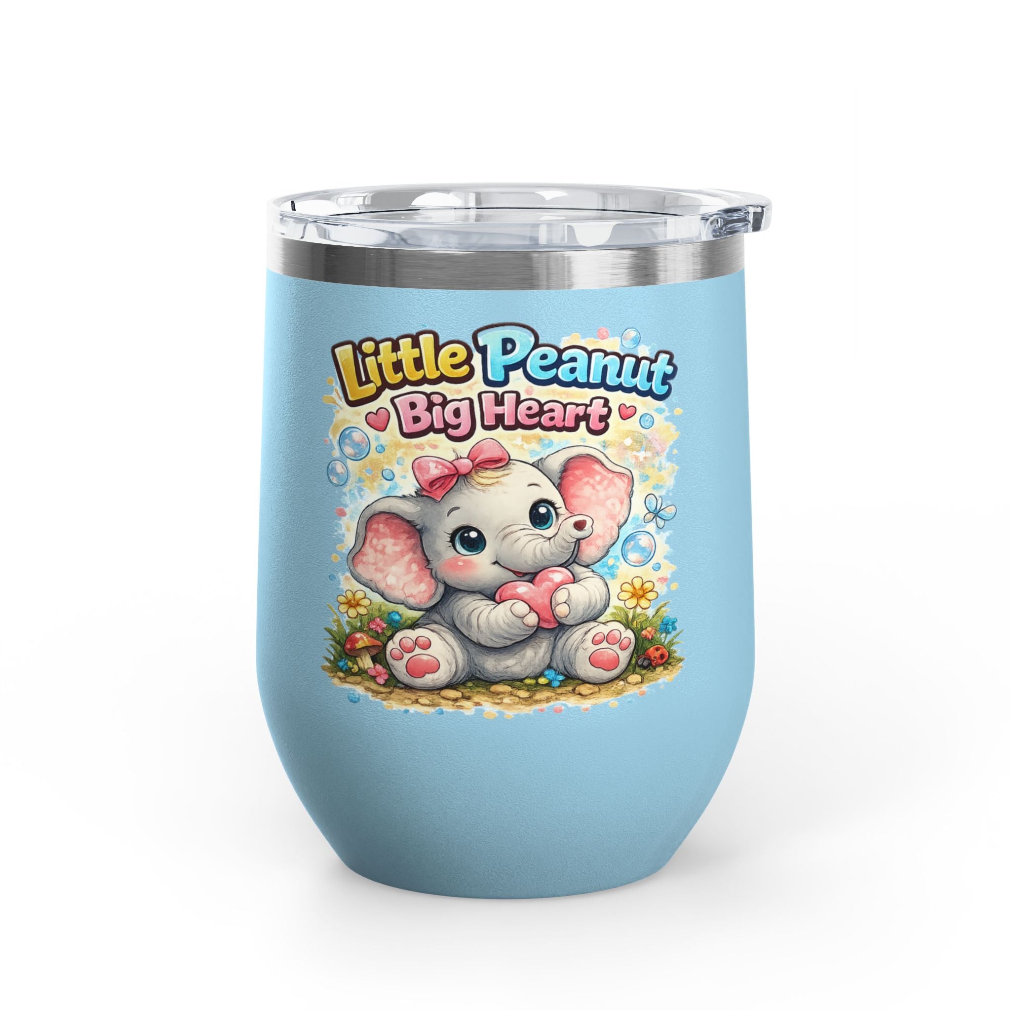 12oz Tumbler — 'Little Peanut Big Heart' Cute Baby Elephant Insulated Cup