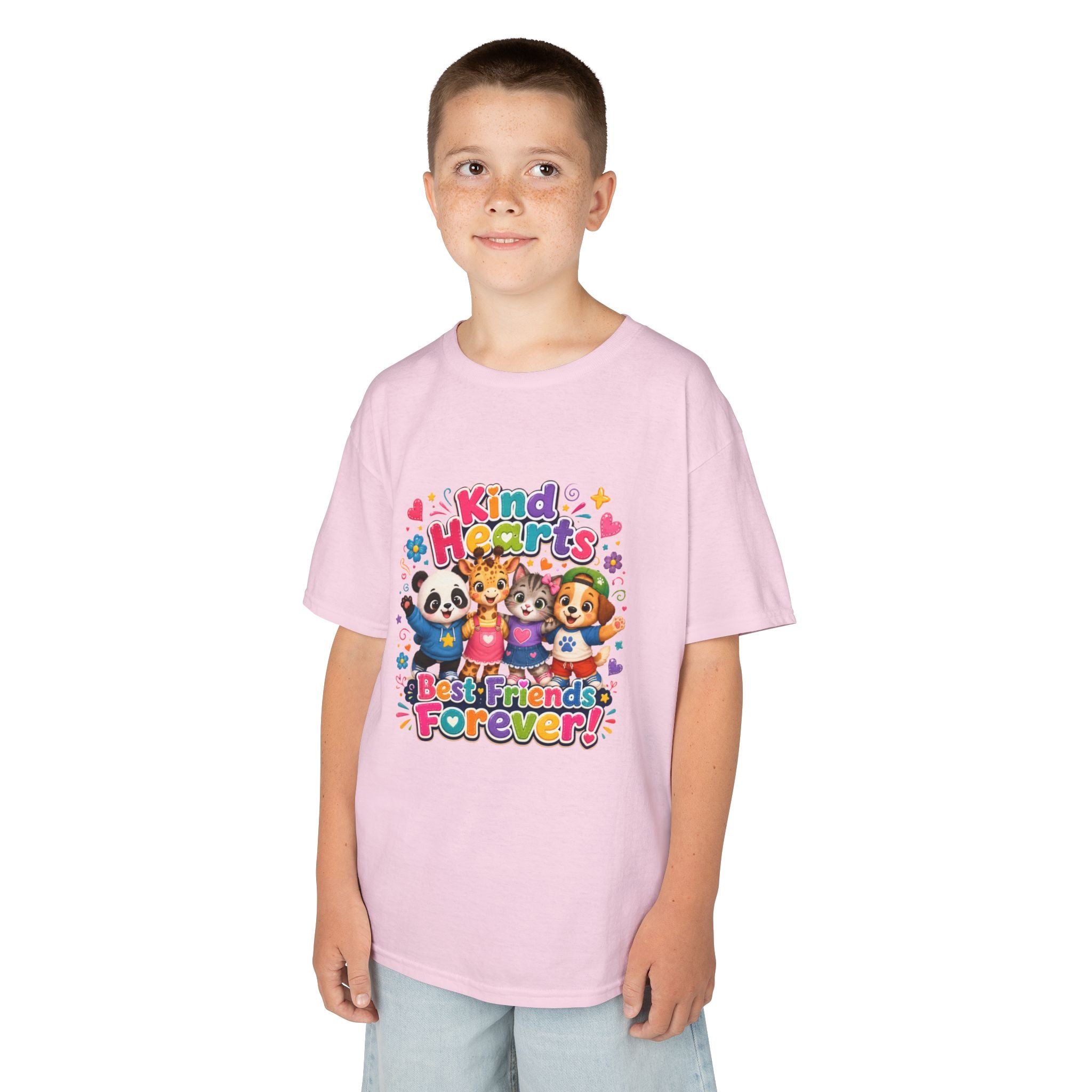 Kids Tee — "Kind Hearts Best Friends Forever" Colorful Cartoon Animals