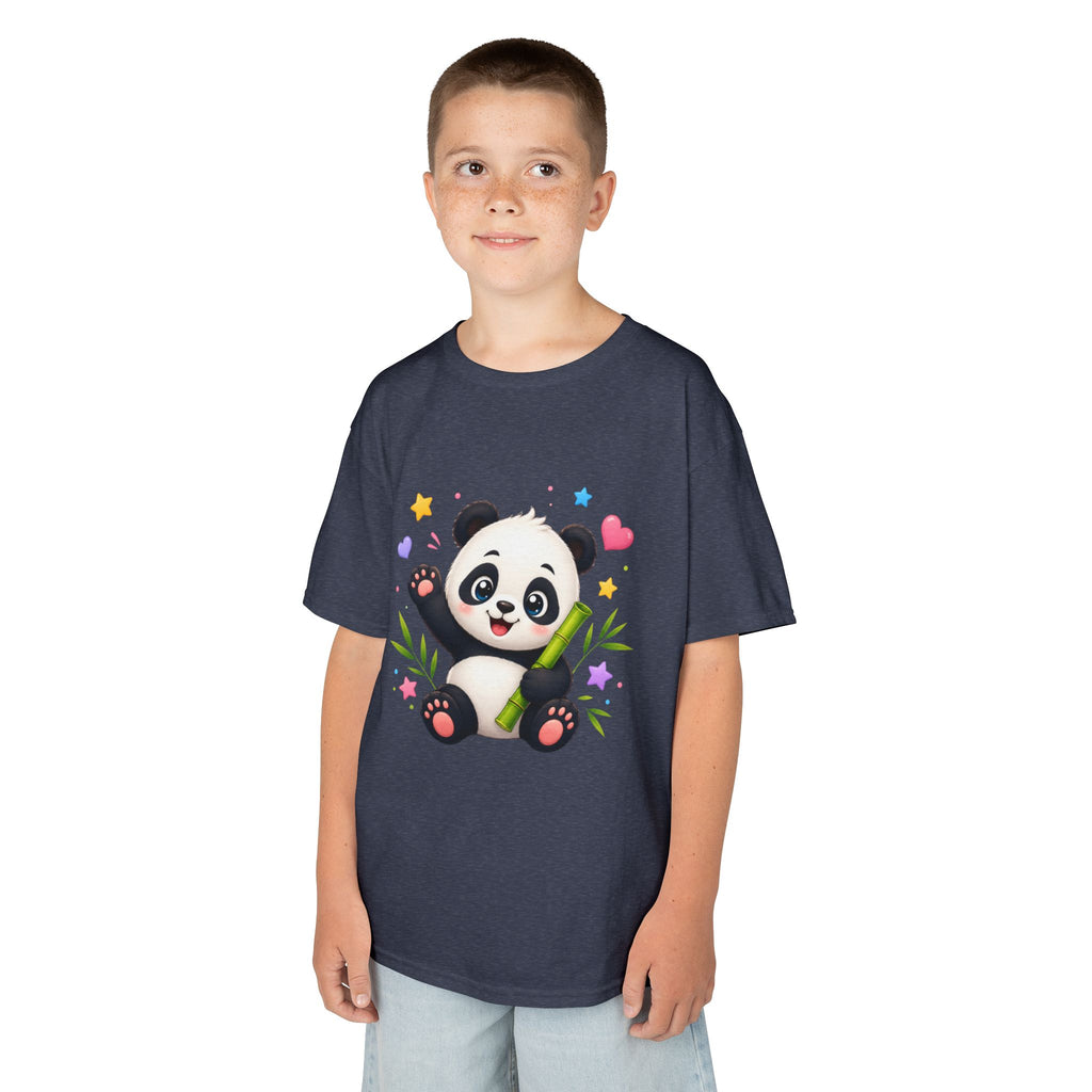 Cute Panda Kids T‑Shirt — Smiling Baby Panda with Hearts & Bamboo