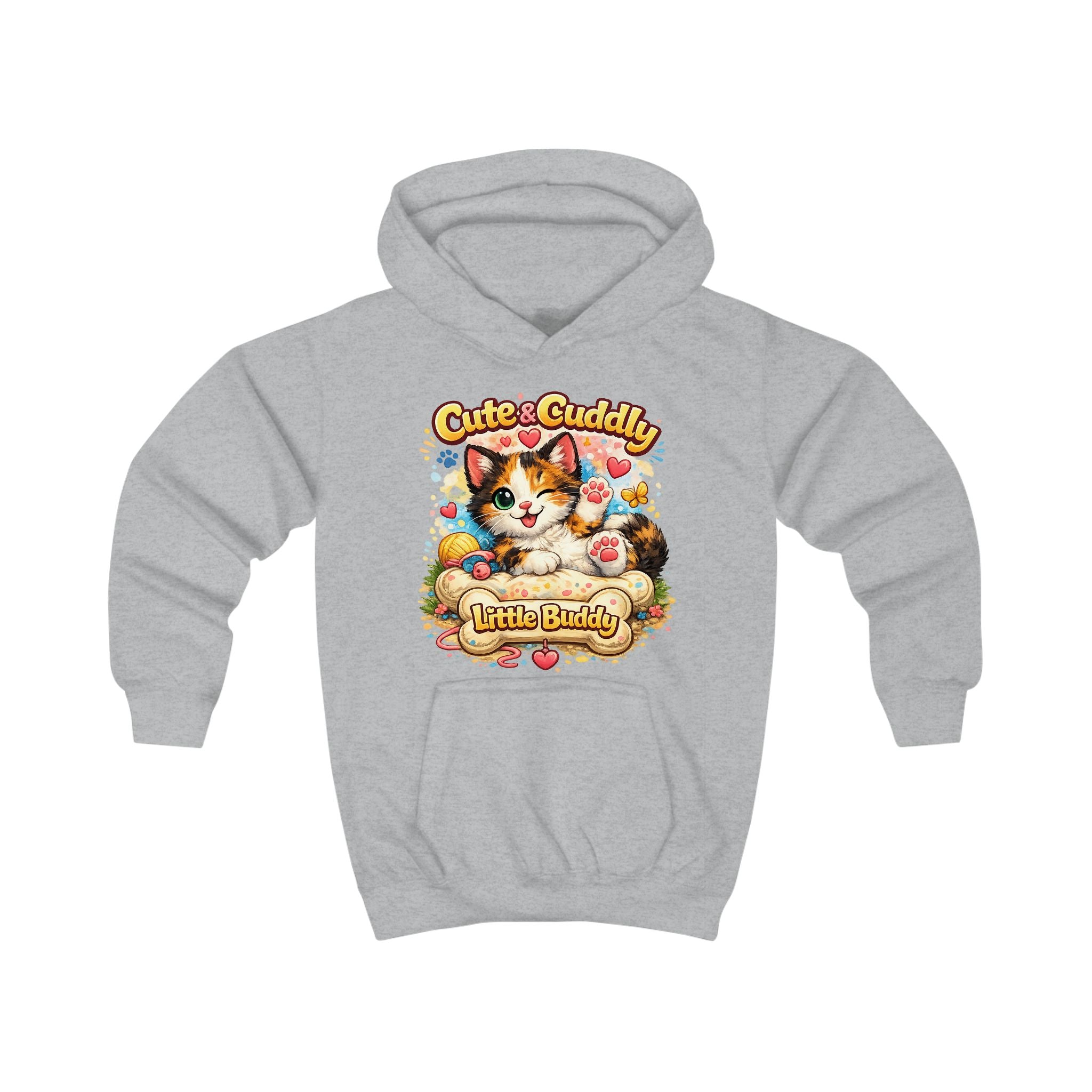 Kids Hoodie — "Cute & Cuddly Little Buddy" Cat Graphic Hoodie for Children