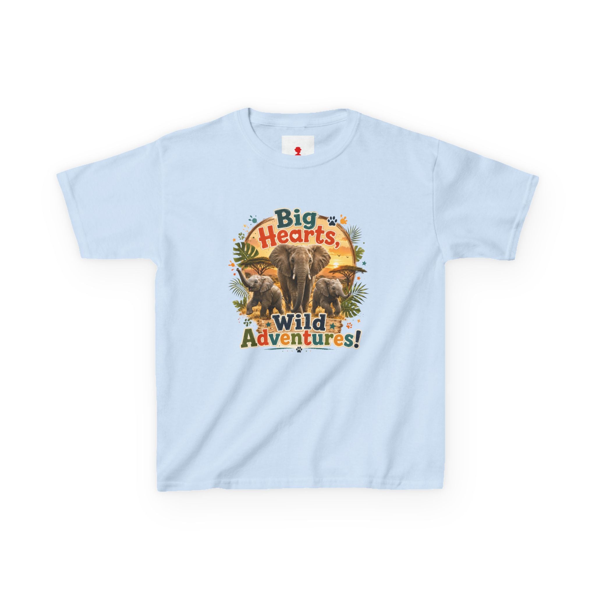 Kids T-Shirt — “Big Hearts, Wild Adventures!” Elephant Safari Shirt for Kids, Cute Animal Adventure Tee