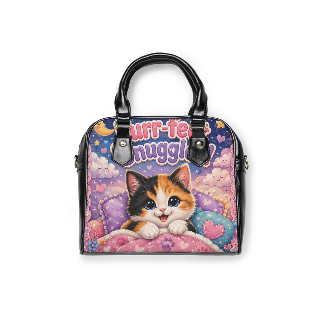 Cat Cuddles Shoulder Handbag — "Purr-fect Snuggles" Cute Calico Kitten Purse