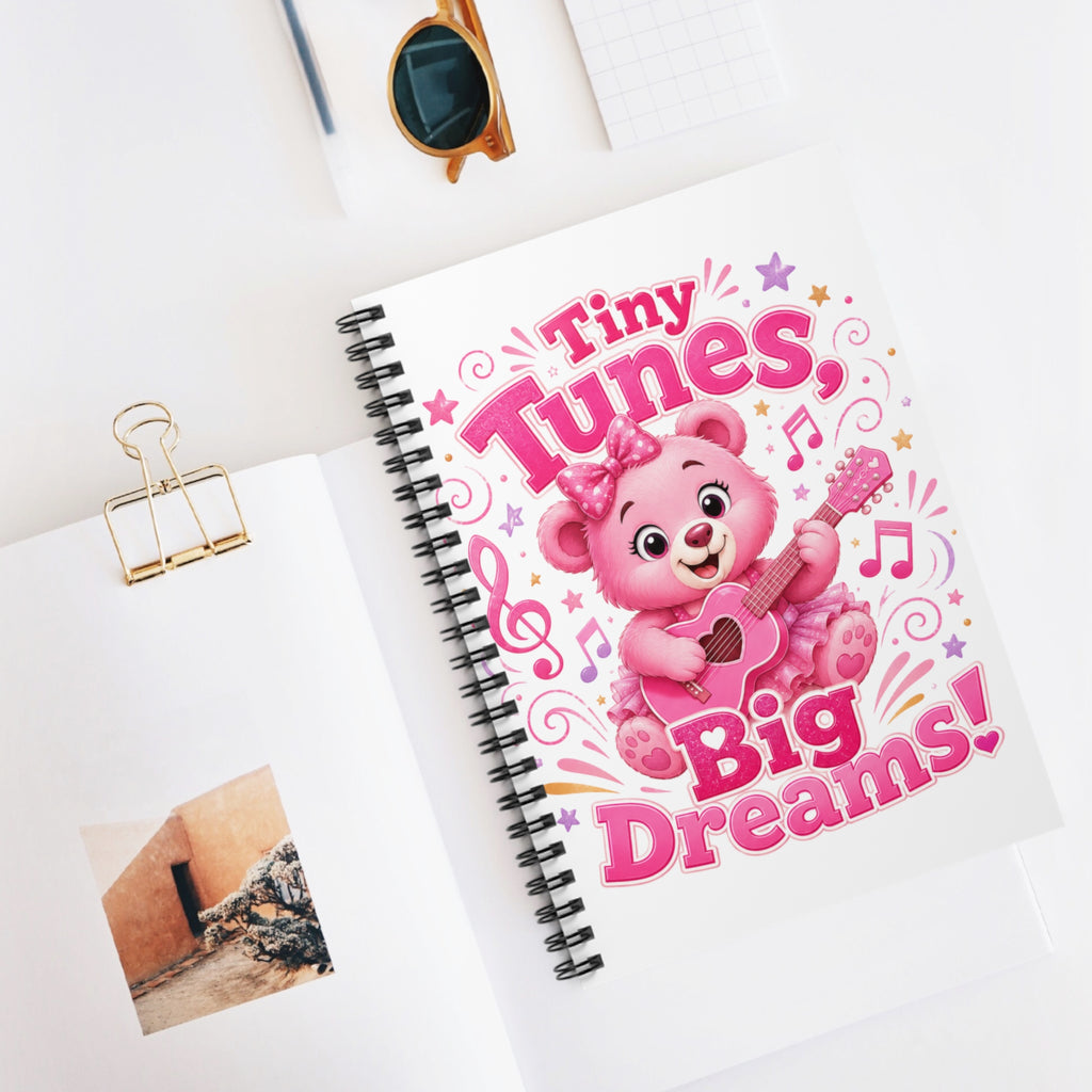 Tiny Tunes, Big Dreams Spiral Notebook — Cute Pink Bear Music Journal for Kids