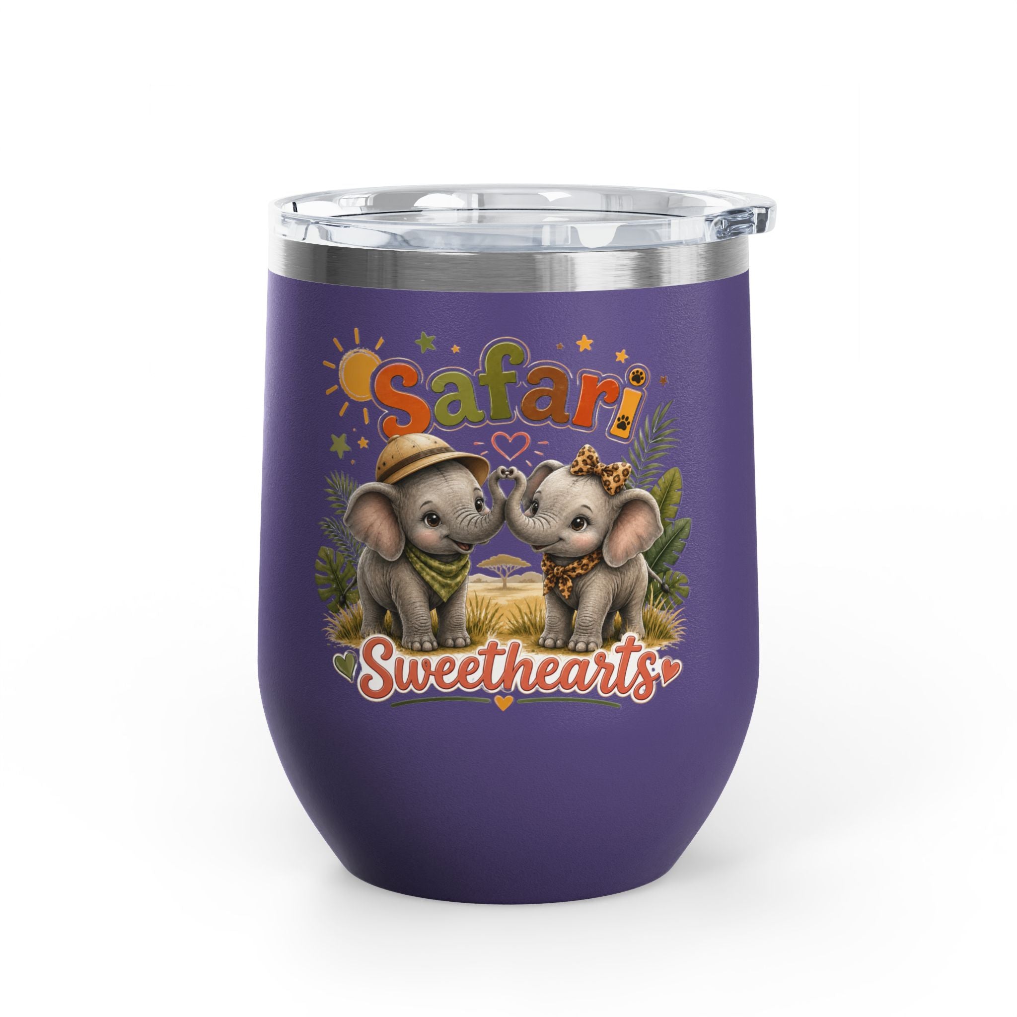 Safari Sweethearts Tumbler – 12oz Insulated Cute Elephant Couples Design