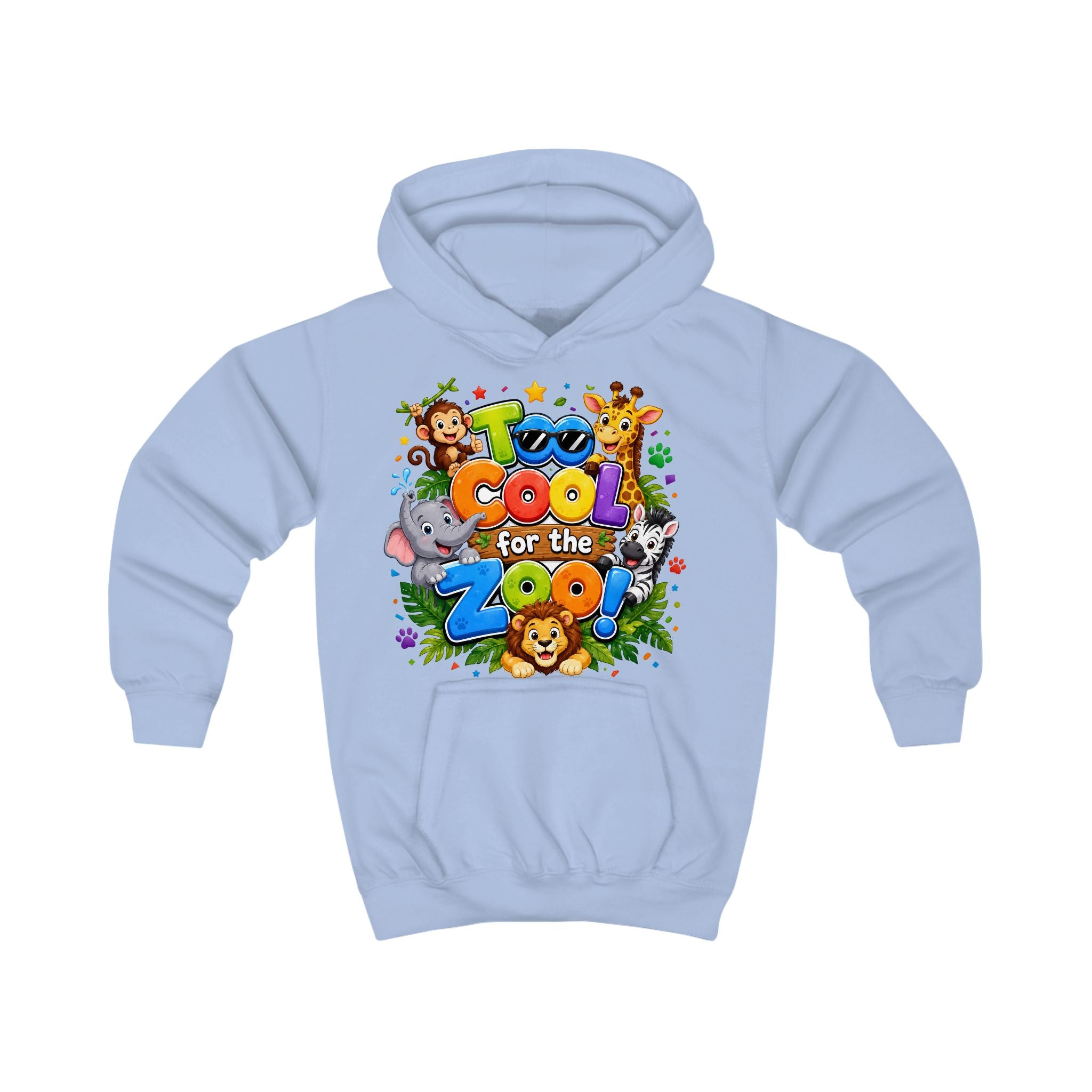 Too Cool for the Zoo Kids Hoodie — Cute Jungle Animals Graphic Hoodie