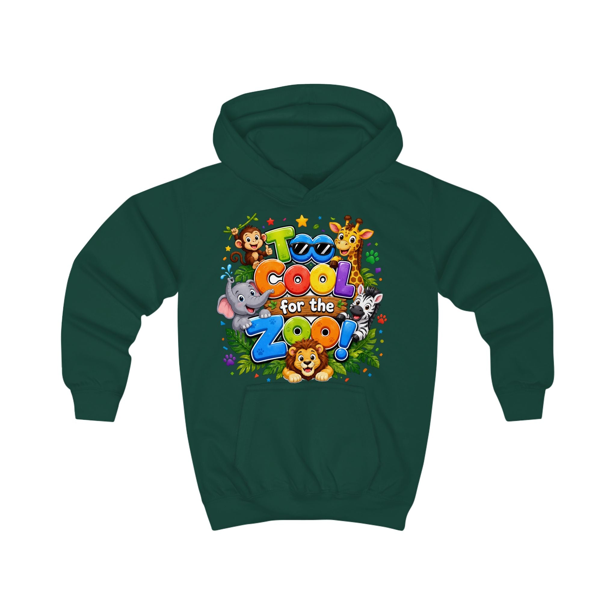 Too Cool for the Zoo Kids Hoodie — Cute Jungle Animals Graphic Hoodie