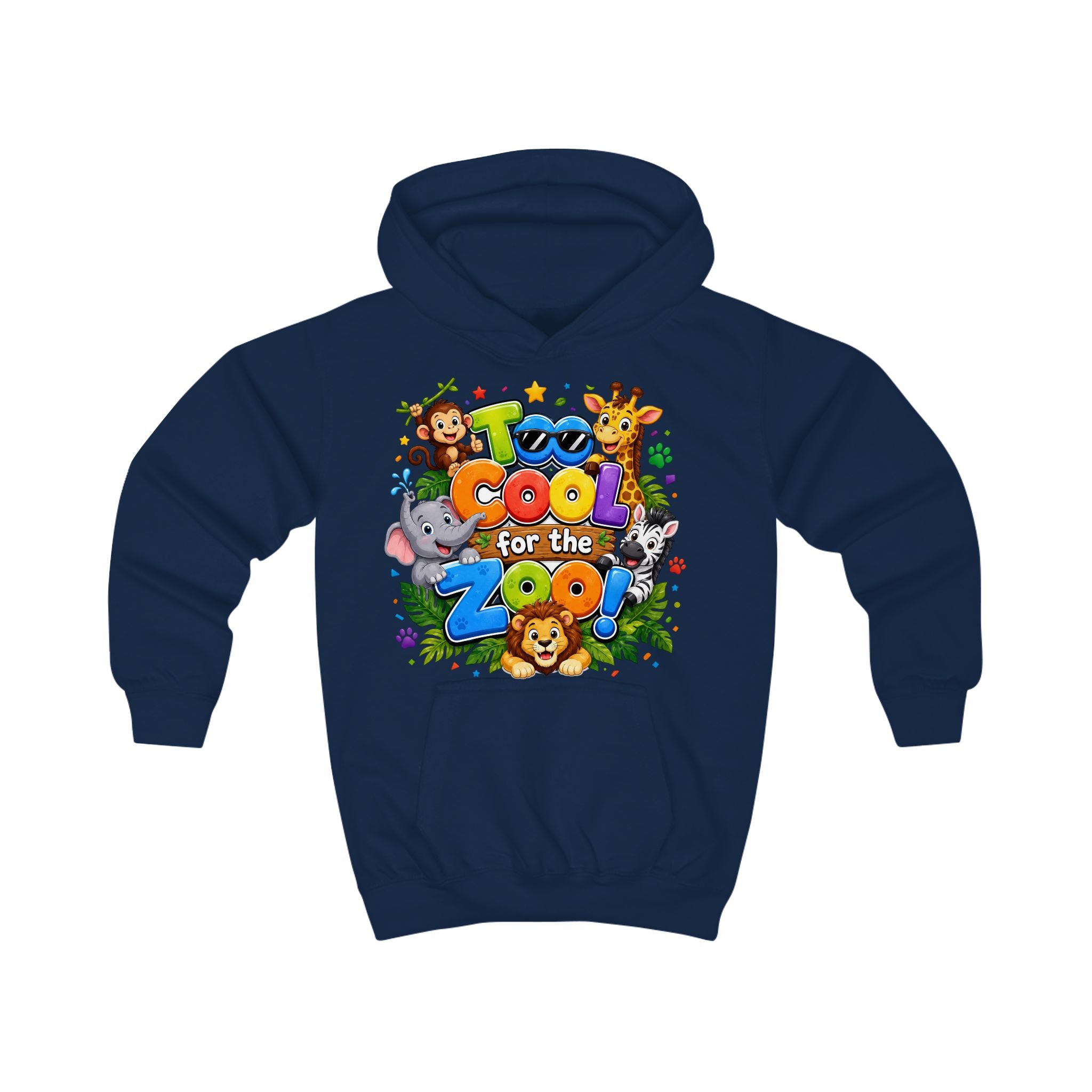 Too Cool for the Zoo Kids Hoodie — Cute Jungle Animals Graphic Hoodie