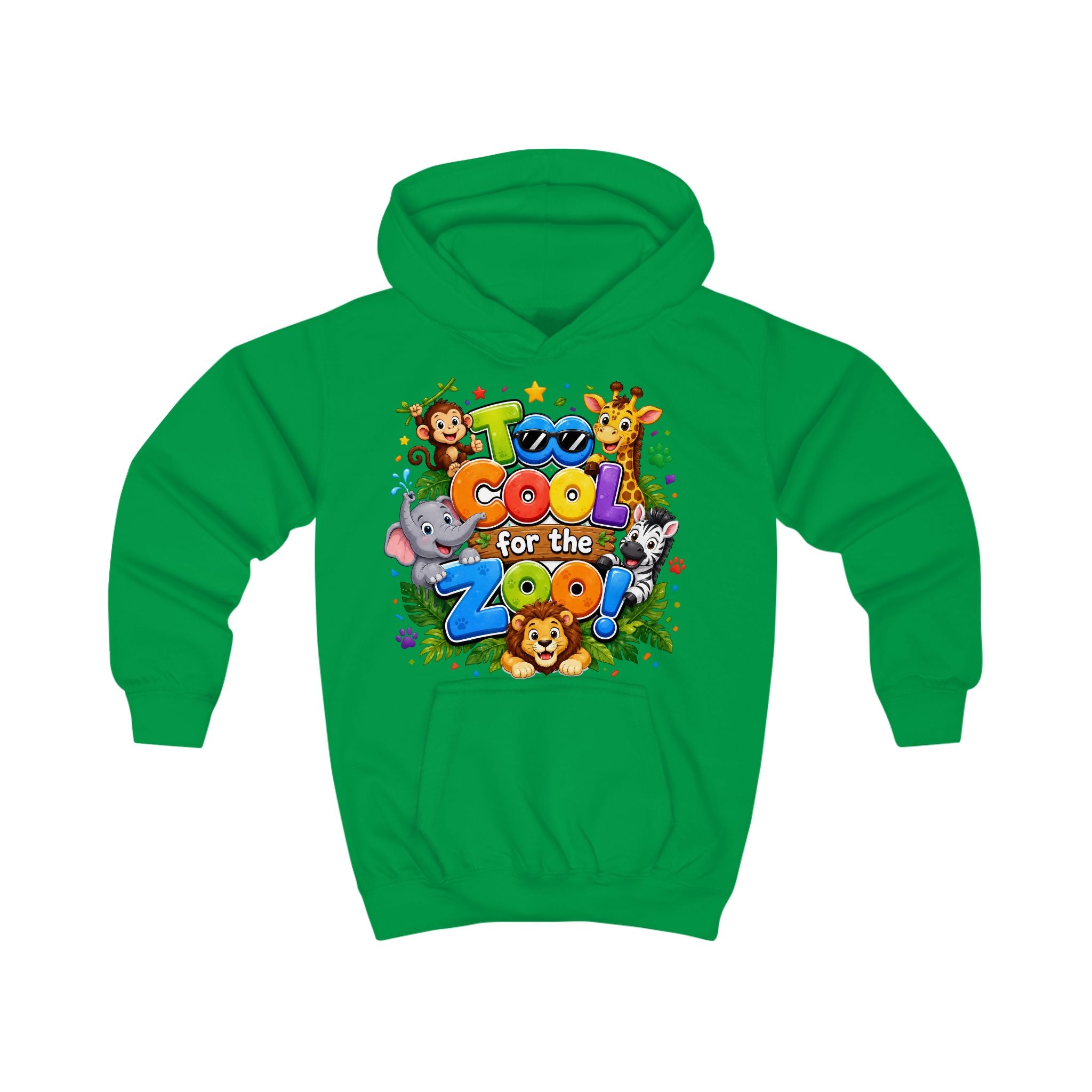 Too Cool for the Zoo Kids Hoodie — Cute Jungle Animals Graphic Hoodie