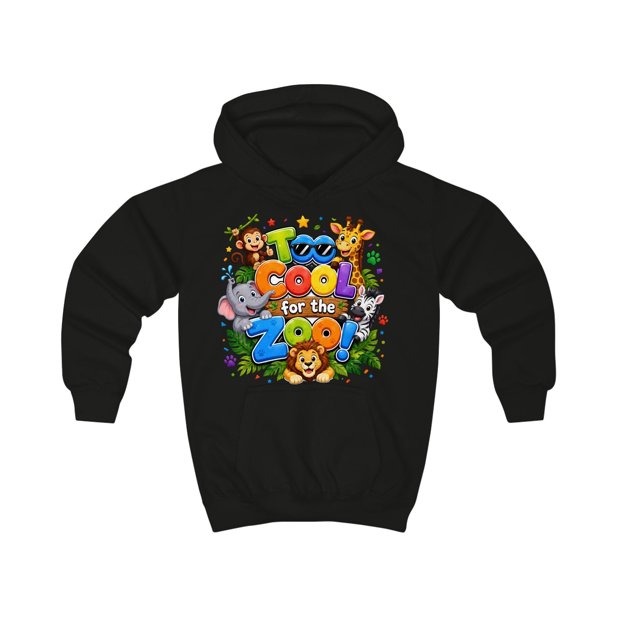 Too Cool for the Zoo Kids Hoodie — Cute Jungle Animals Graphic Hoodie