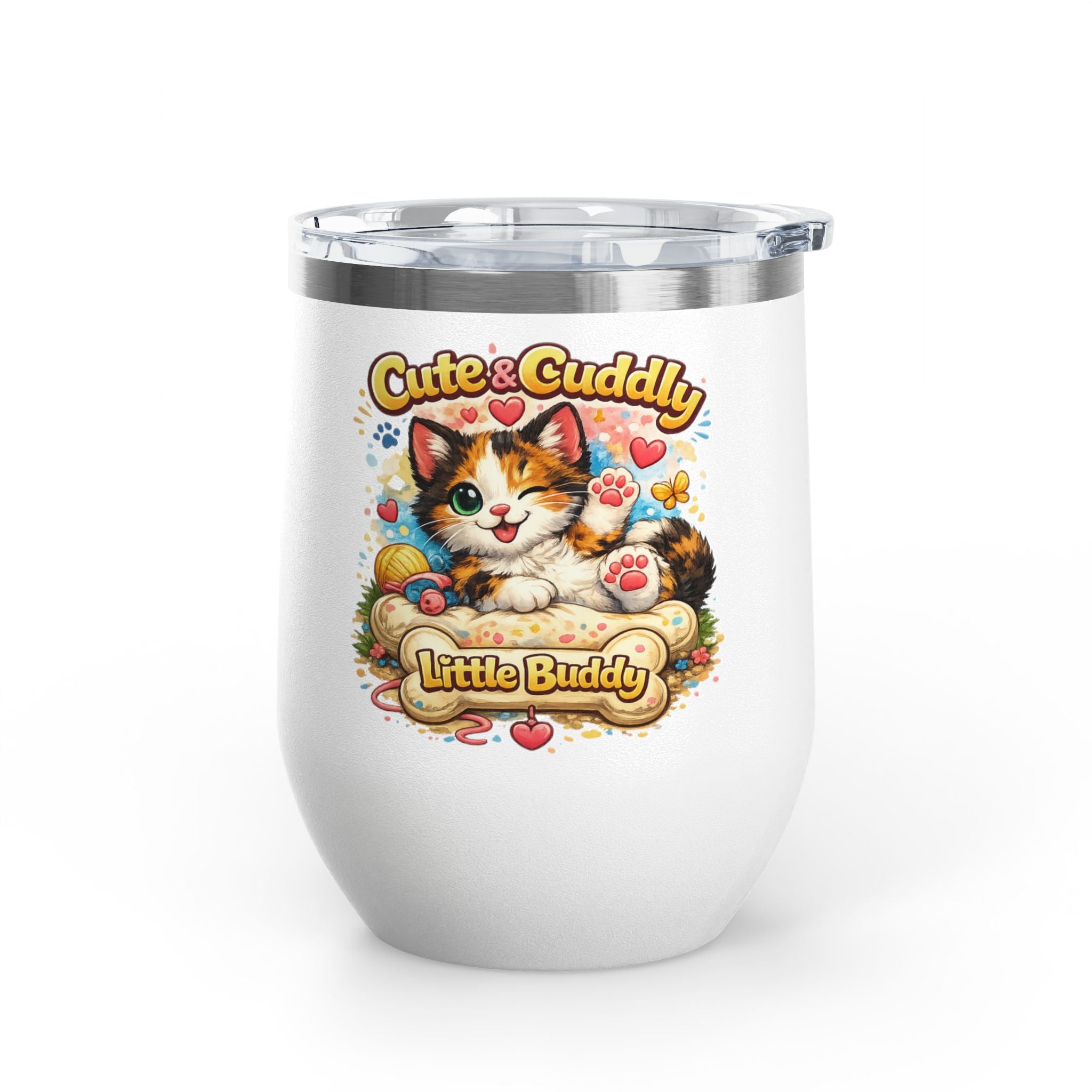 Cute & Cuddly Little Buddy Cat Tumbler — 12oz Insulated Stainless Steel