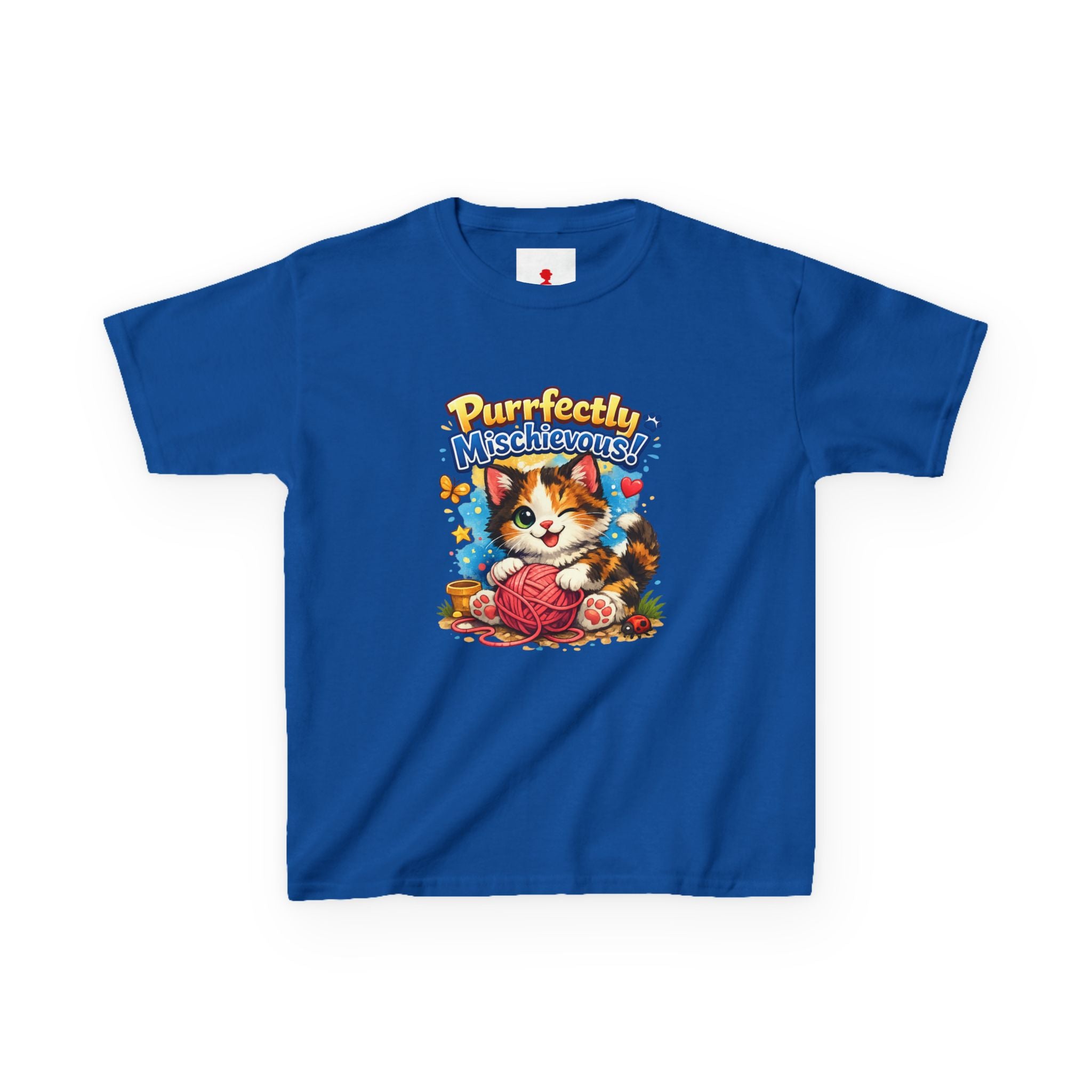 Kids T-Shirt — "Purrfectly Mischievous" Cute Kitten Playing with Yarn