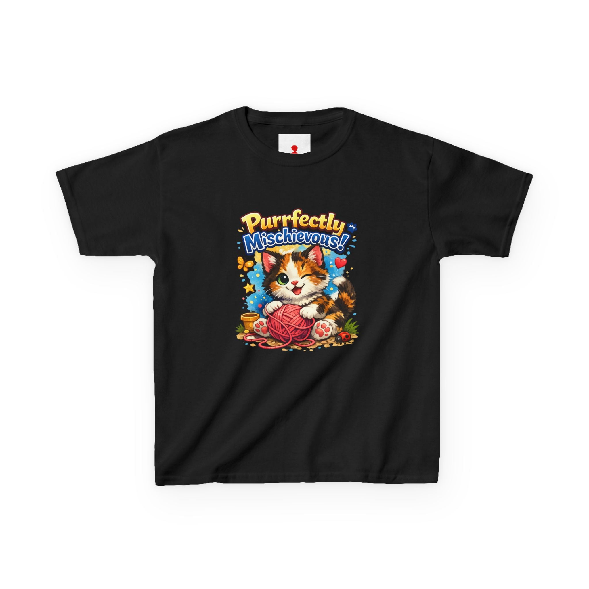 Kids T-Shirt — "Purrfectly Mischievous" Cute Kitten Playing with Yarn