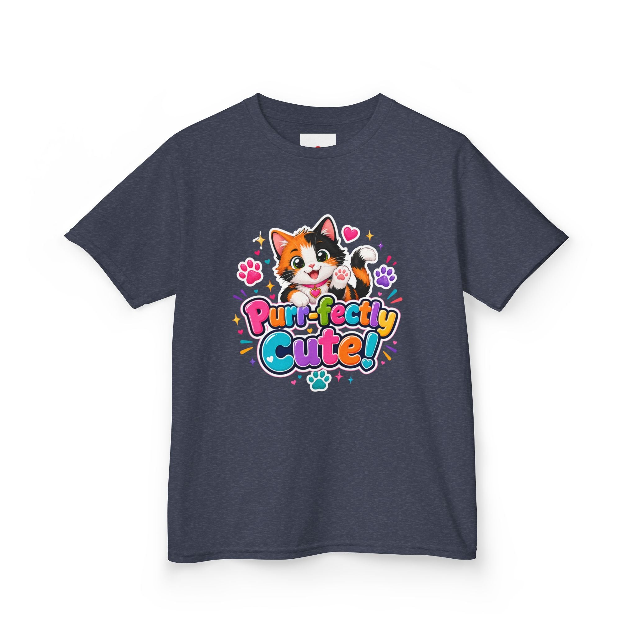 Kids T-Shirt — “Purr-fectly Cute!” Calico Kitten Graphic Tee for Children