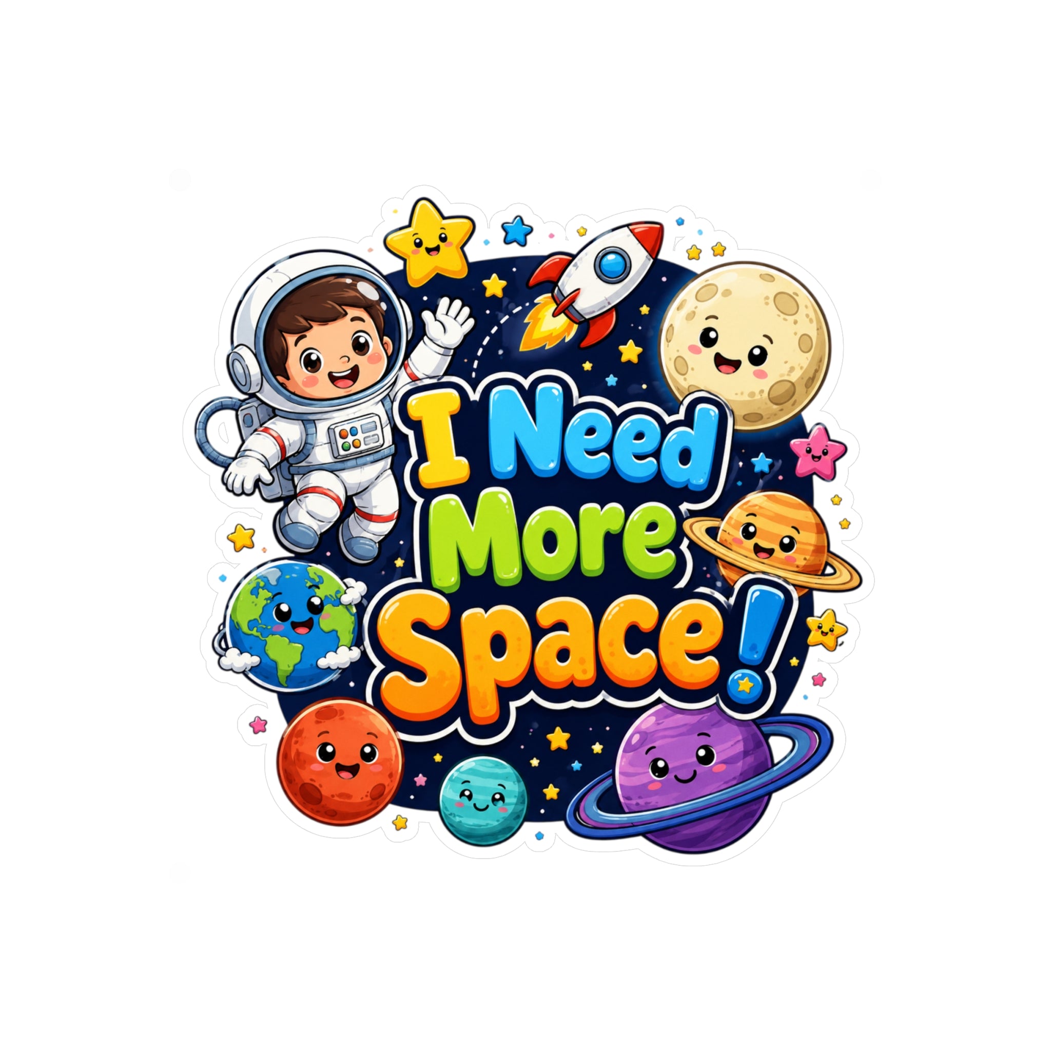 I Need More Space! Cute Space Astronaut Kiss-Cut Vinyl Sticker