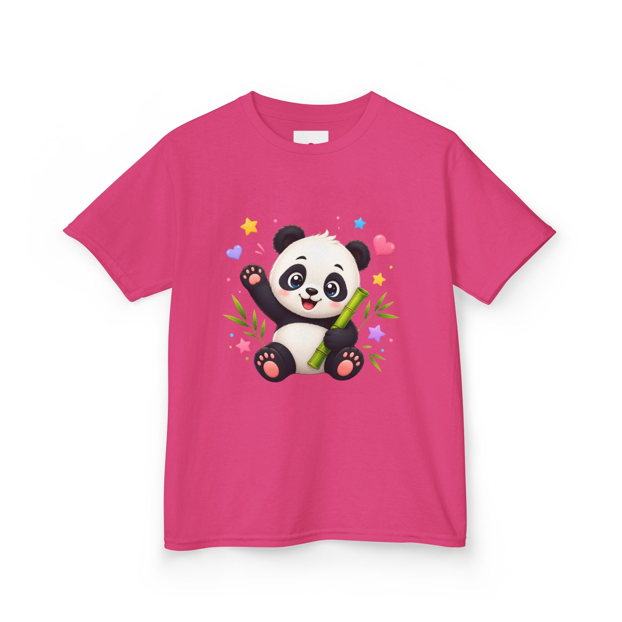 Cute Panda Kids T‑Shirt — Smiling Baby Panda with Hearts & Bamboo