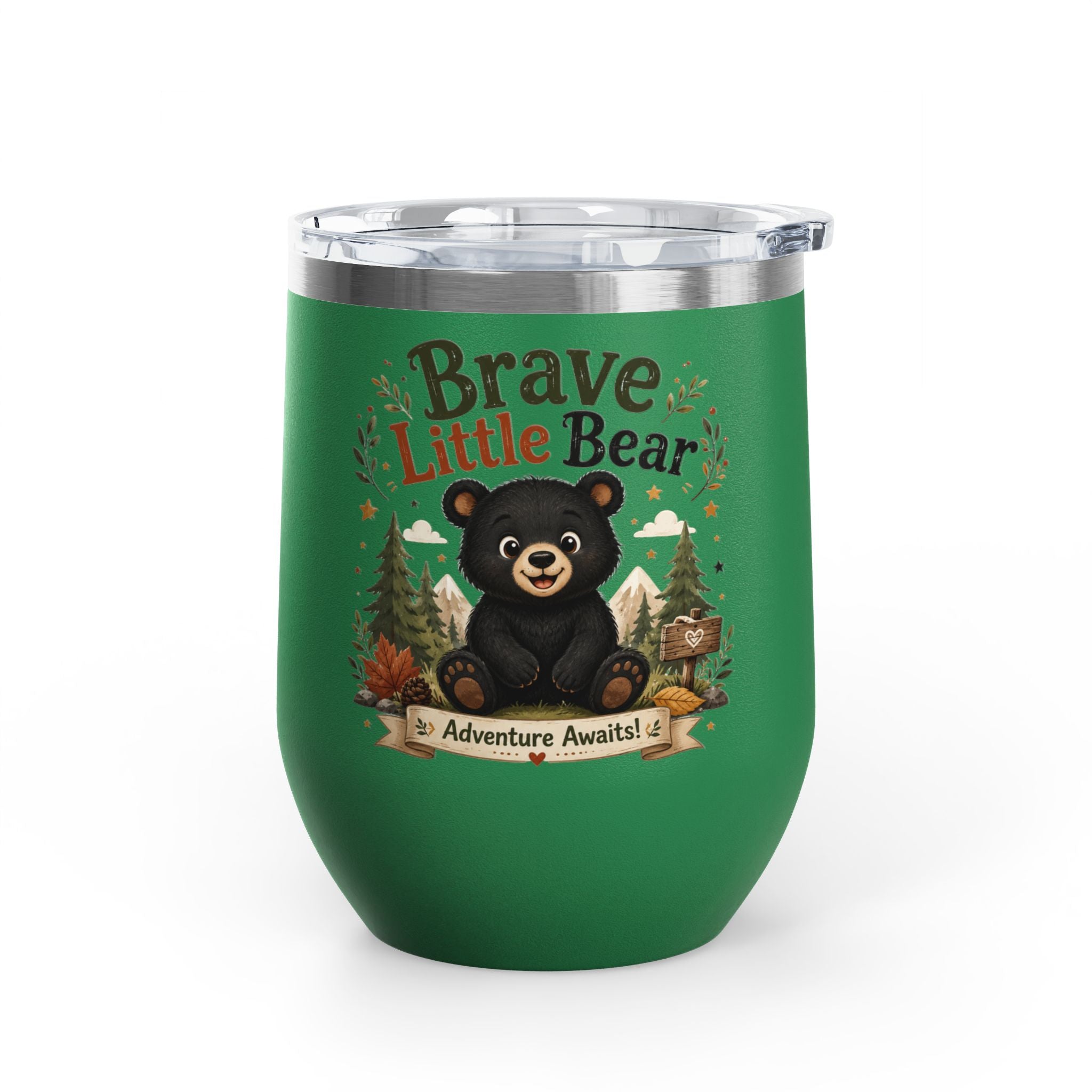 Brave Little Bear 12oz Tumbler — 'Adventure Awaits' Insulated Travel Cup