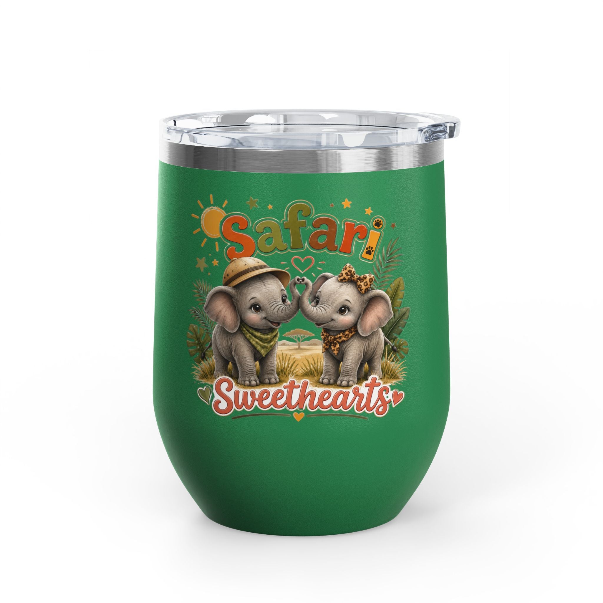 Safari Sweethearts Tumbler – 12oz Insulated Cute Elephant Couples Design