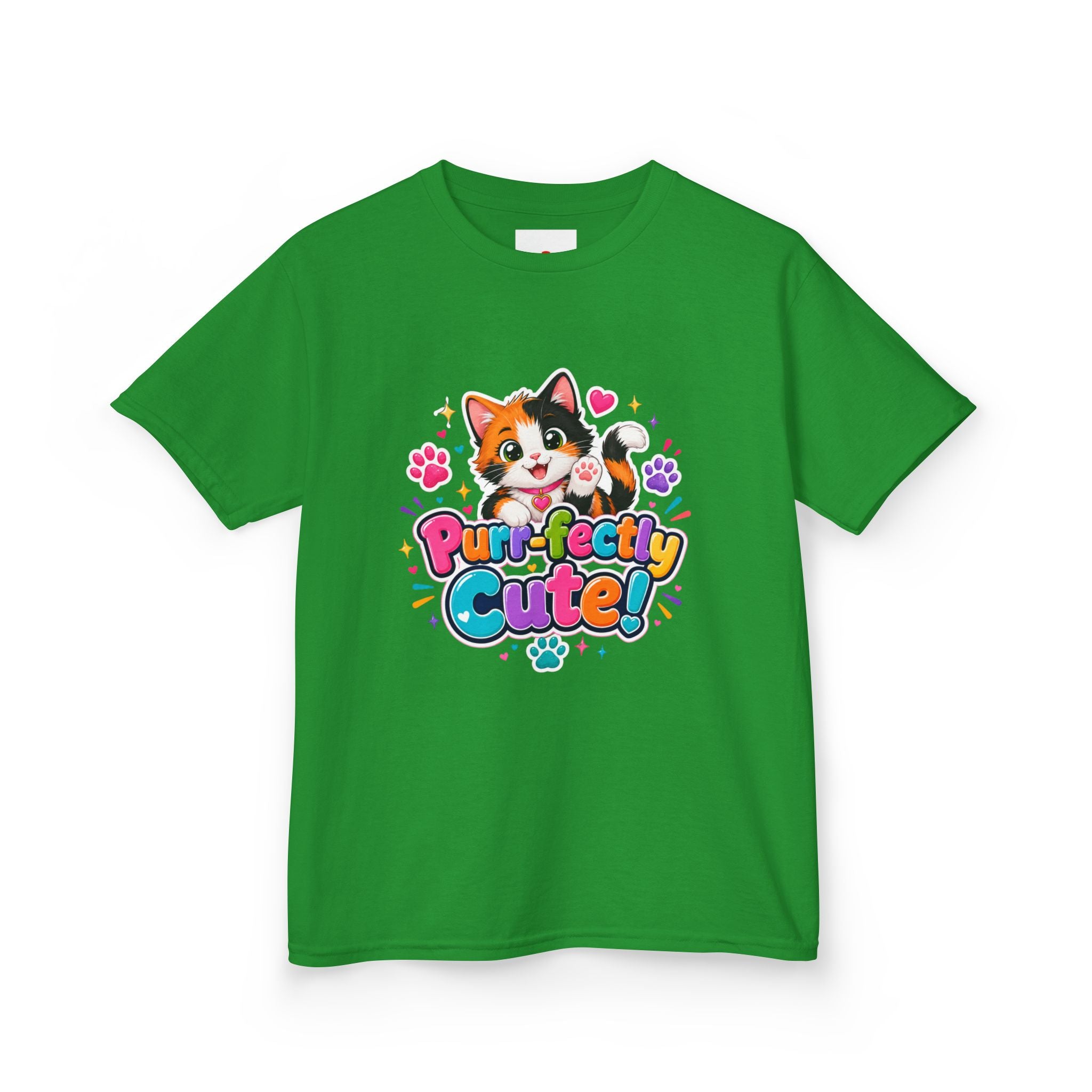 Kids T-Shirt — “Purr-fectly Cute!” Calico Kitten Graphic Tee for Children
