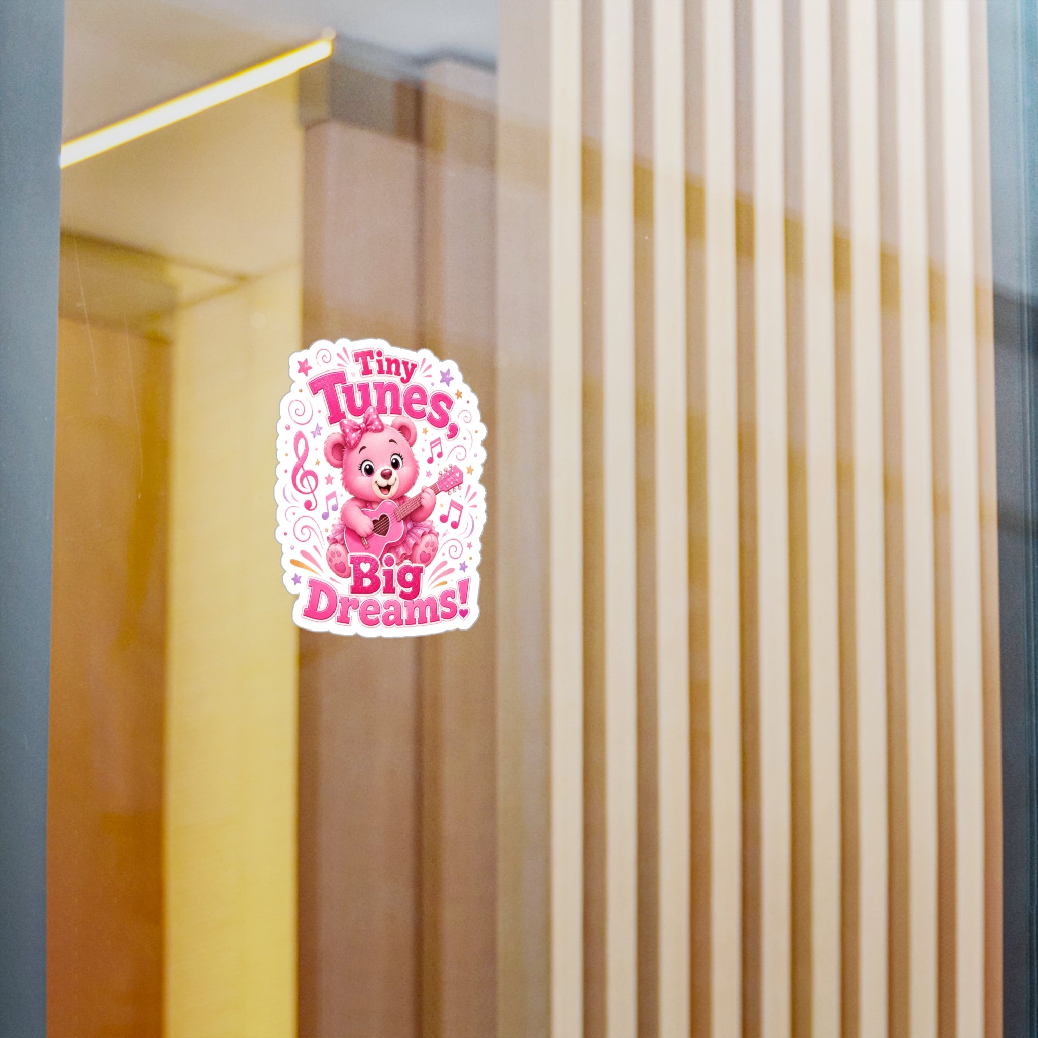 Kiss-Cut Vinyl Decal — Pink Bear "Tiny Tunes, Big Dreams" Sticker