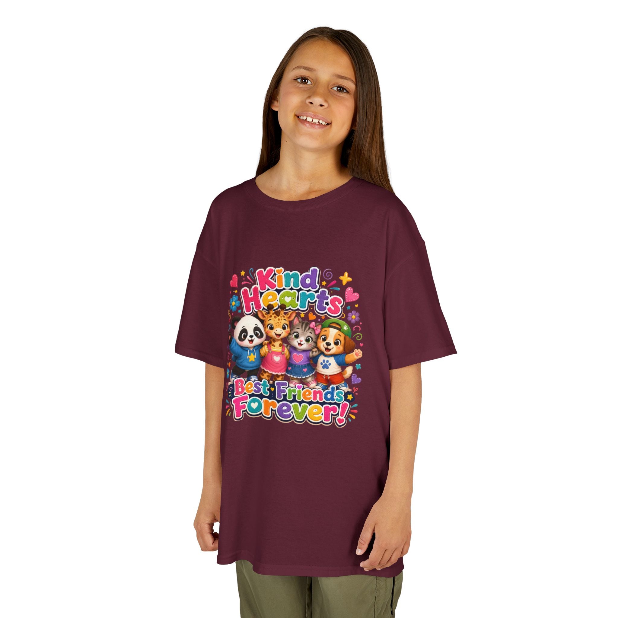 Kids Tee — "Kind Hearts Best Friends Forever" Colorful Cartoon Animals