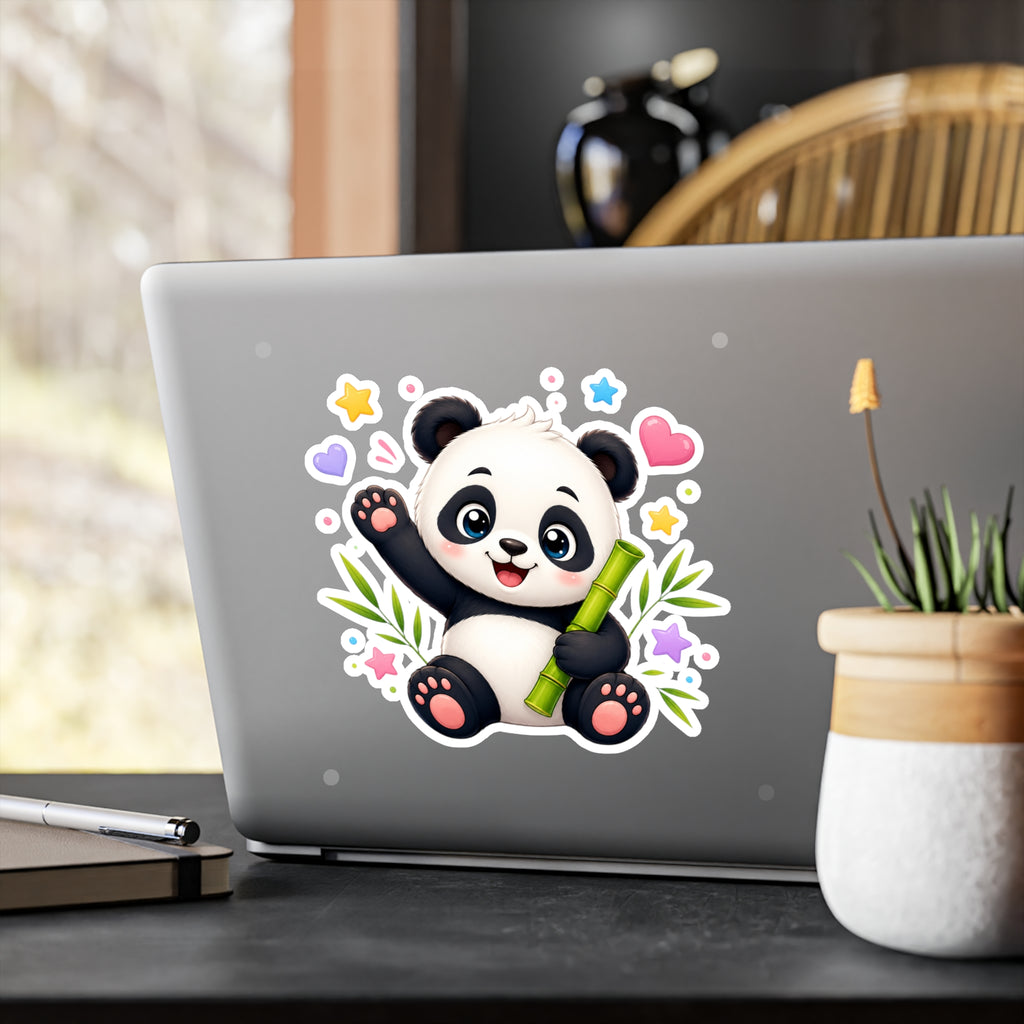 Cute Panda Kiss-Cut Vinyl Sticker — Adorable Bamboo Baby Decal for Laptops, Water Bottles & Kids' Rooms
