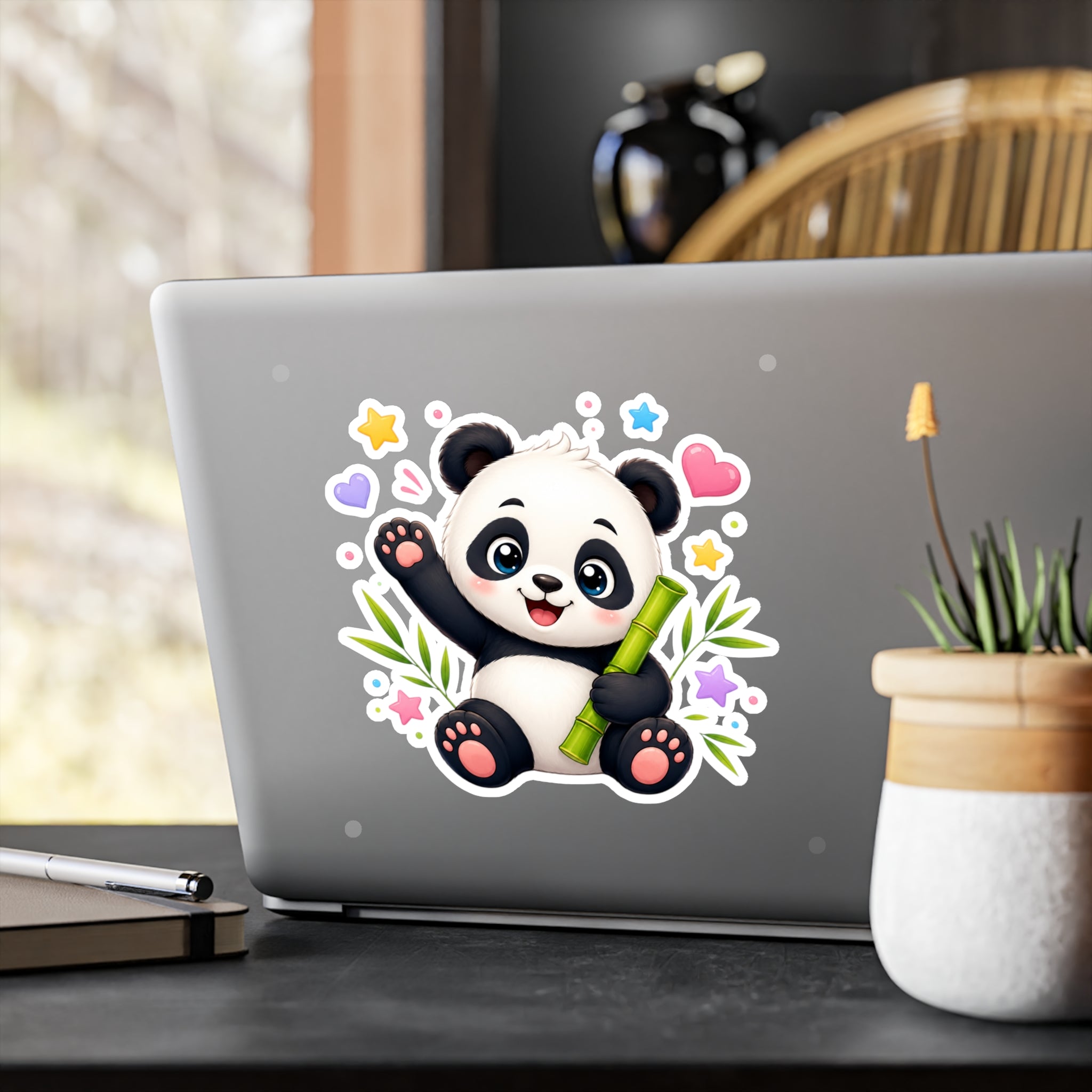 Cute Panda Kiss-Cut Vinyl Sticker — Adorable Bamboo Baby Decal for Laptops, Water Bottles & Kids' Rooms