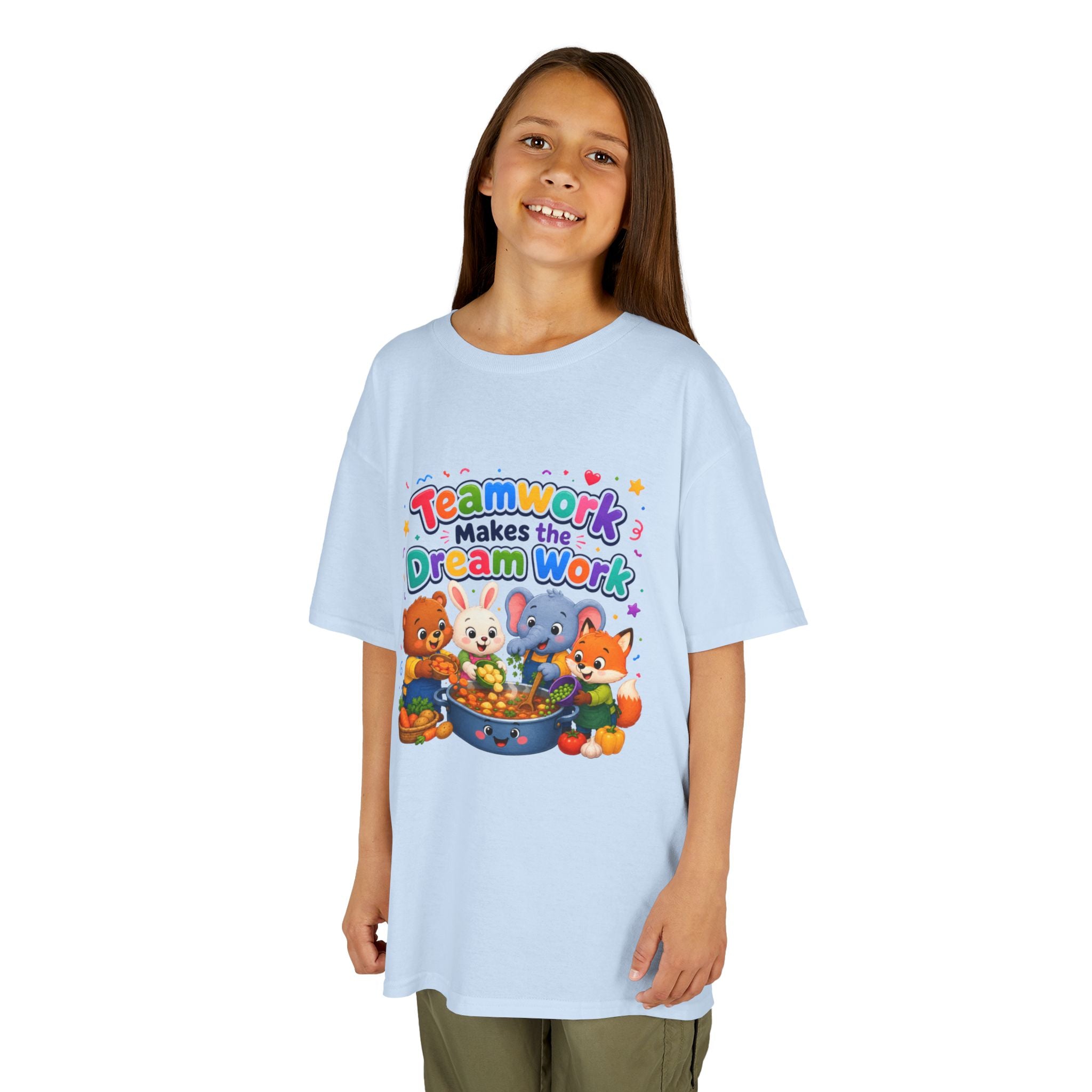 Kids Tee — “Teamwork Makes the Dream Work” Cute Animal Classroom Shirt
