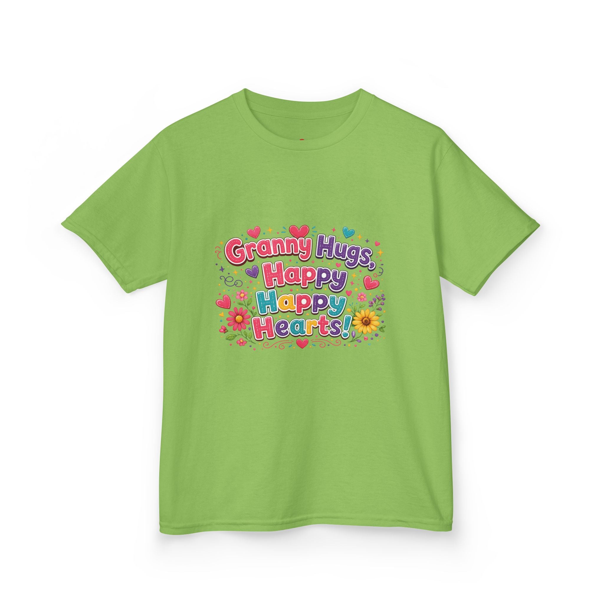 Granny Hugs Happy Hearts Kids Tee | Colorful Floral Kids Shirt