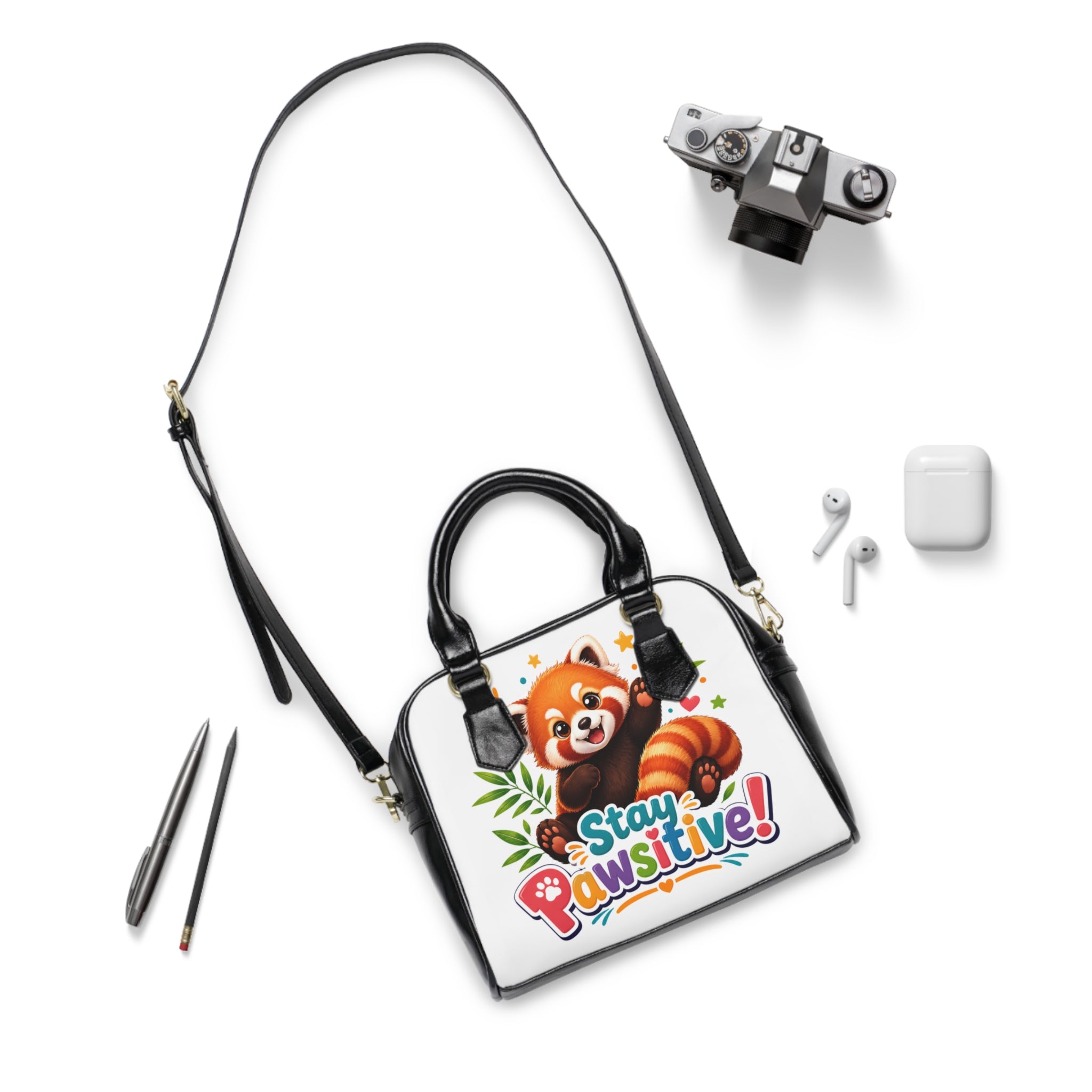 Stay Pawsitive Red Panda Shoulder Handbag | Cute Animal Print