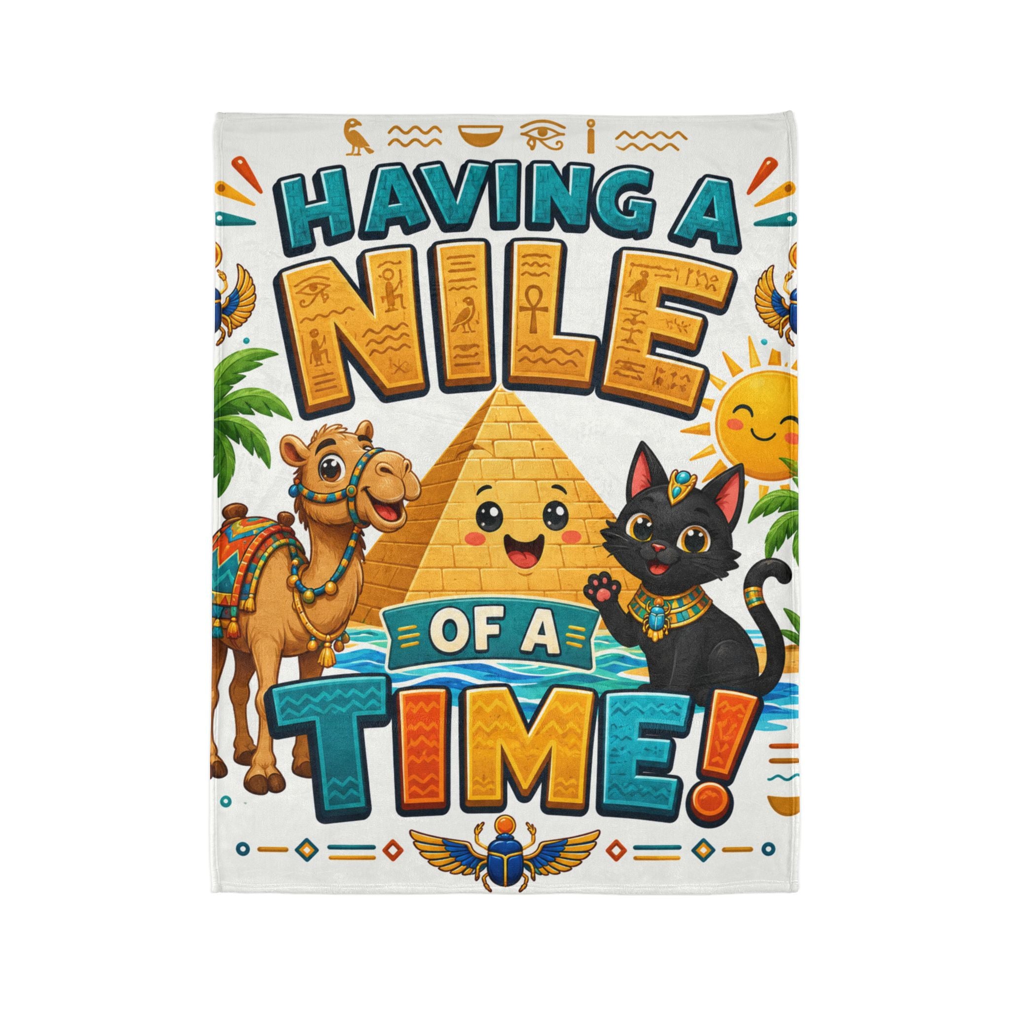 Having a Nile of a Time Blanket | Egyptian Pyramid Cat Camel Beach Design