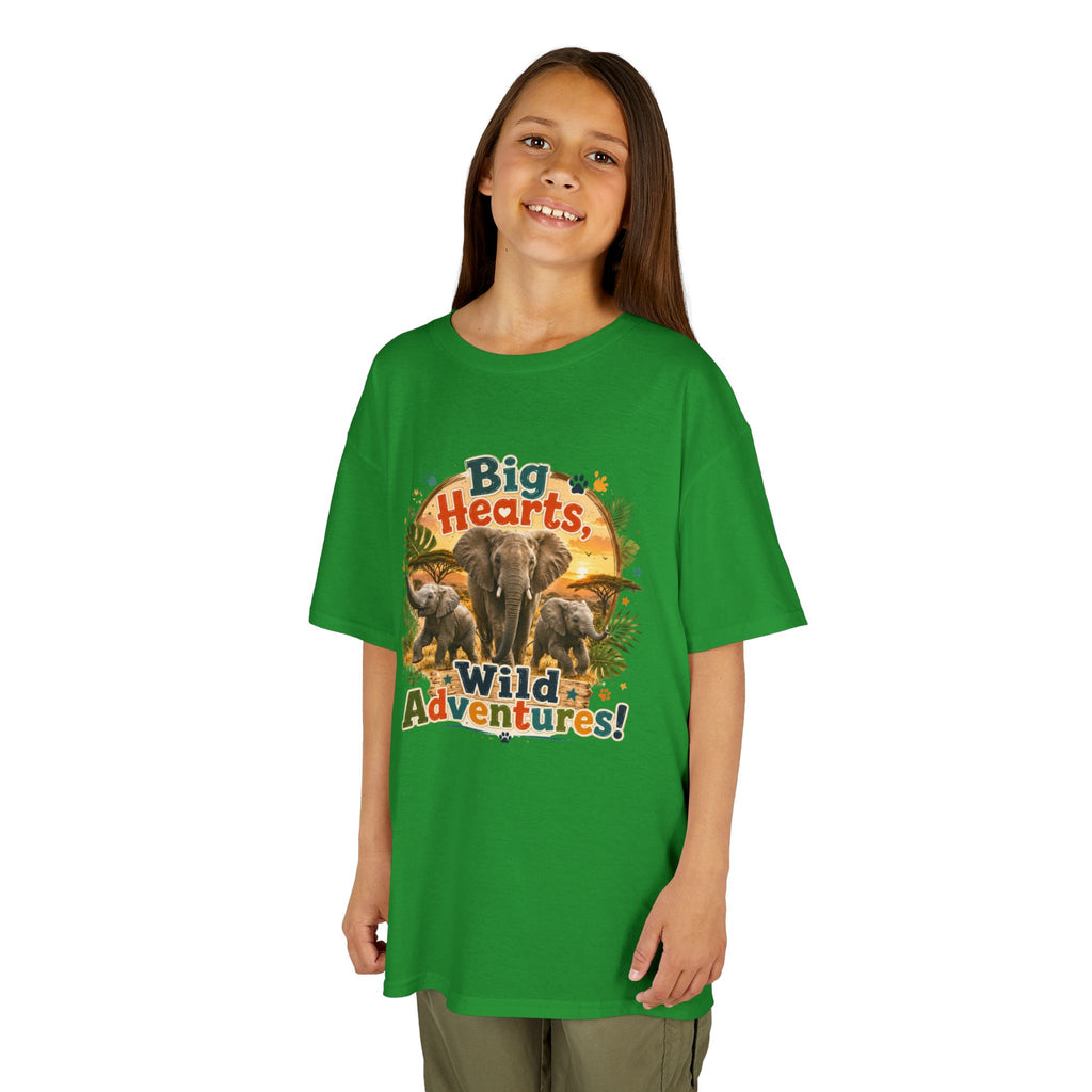 Kids T-Shirt — “Big Hearts, Wild Adventures!” Elephant Safari Shirt for Kids, Cute Animal Adventure Tee