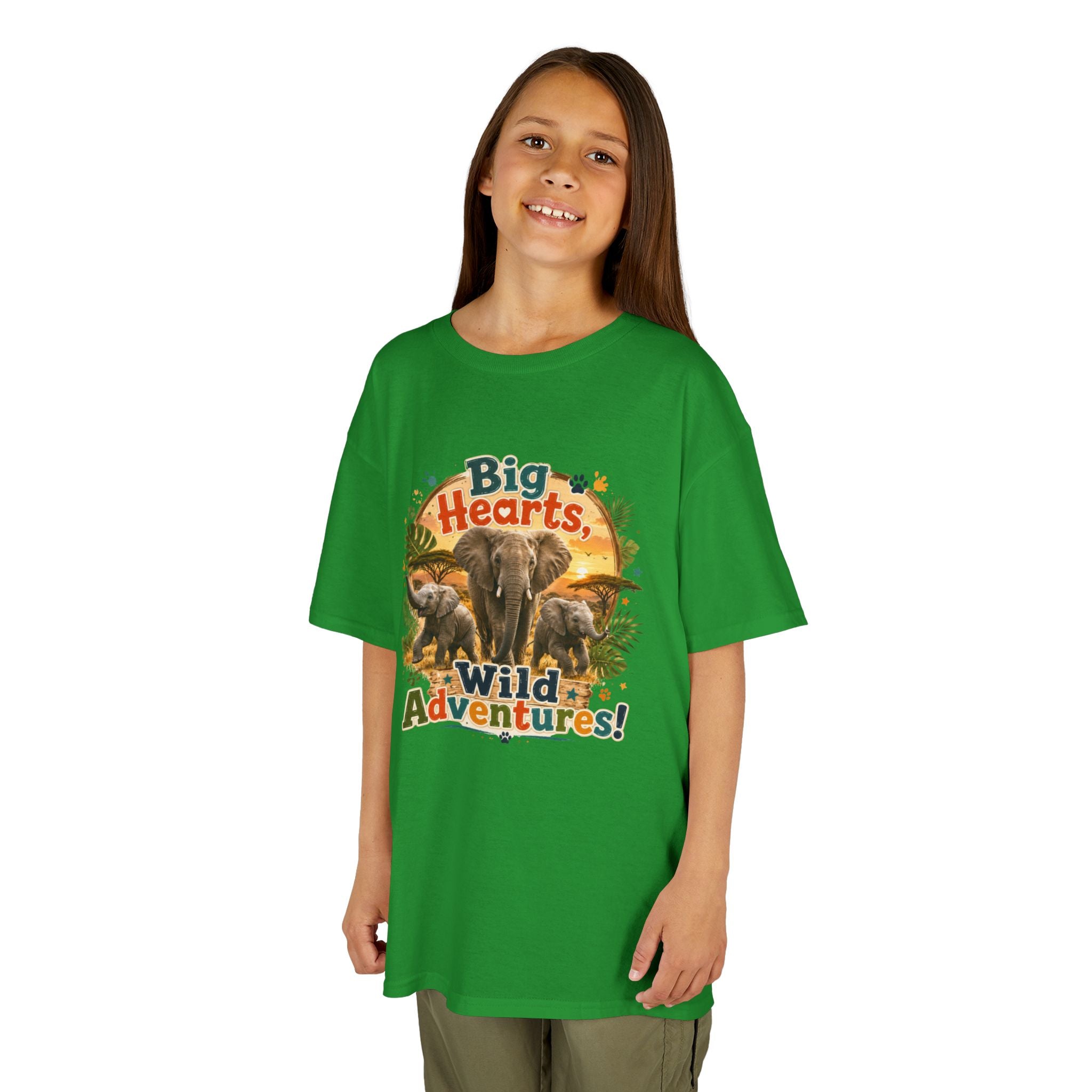 Kids T-Shirt — “Big Hearts, Wild Adventures!” Elephant Safari Shirt for Kids, Cute Animal Adventure Tee