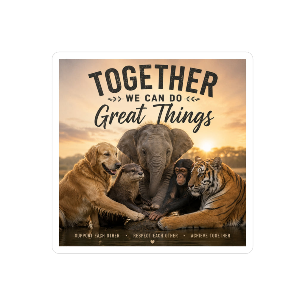 Kiss-Cut Vinyl Decal — "Together We Can Do Great Things" Animal Unity Sticker