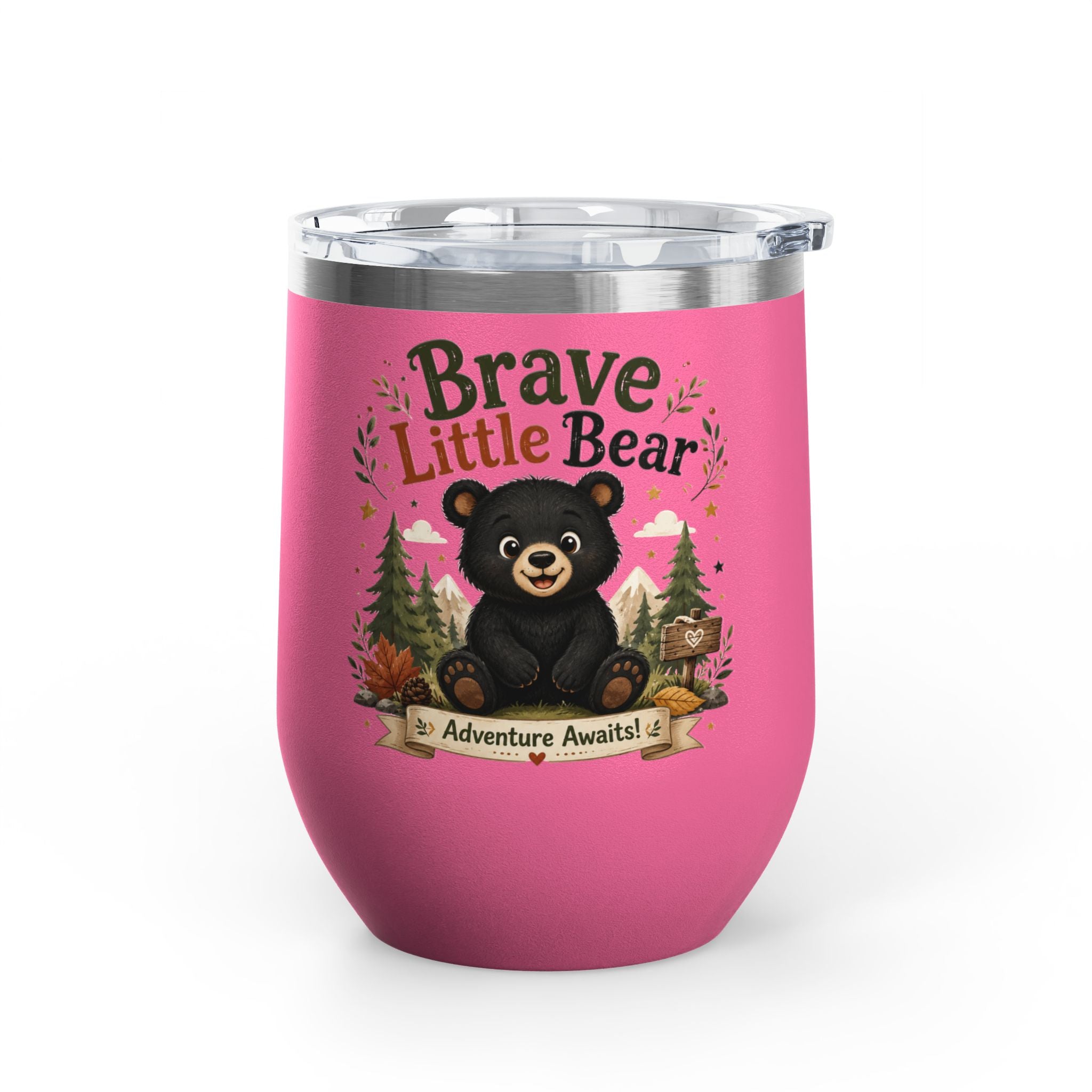 Brave Little Bear 12oz Tumbler — 'Adventure Awaits' Insulated Travel Cup