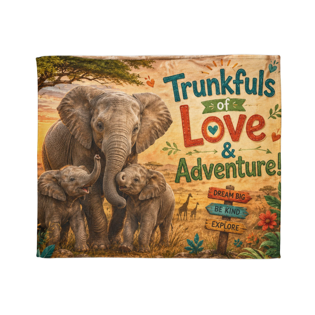 Elephant Family Blanket — "Trunkfuls of Love & Adventure" Plush Throw