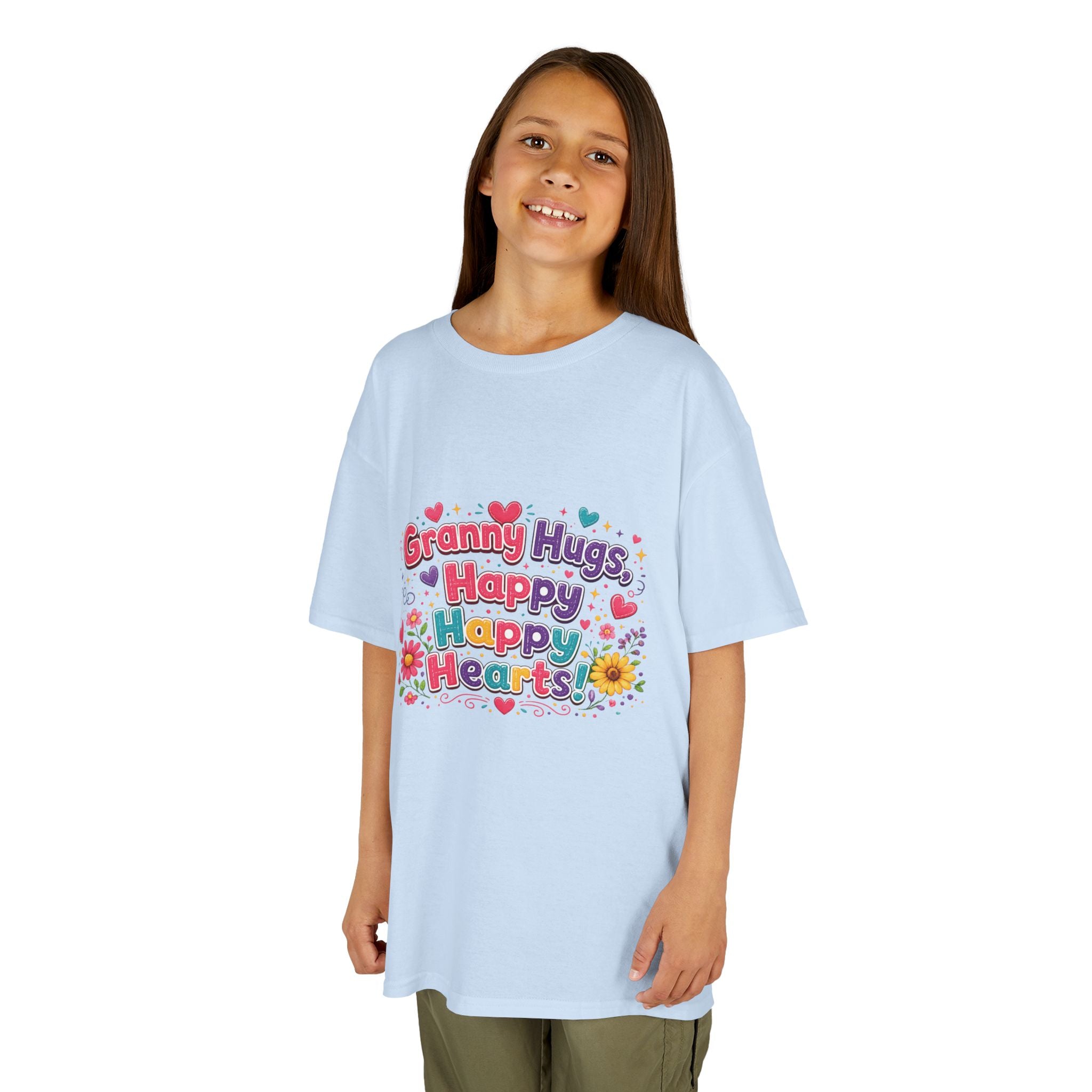 Granny Hugs Happy Hearts Kids Tee | Colorful Floral Kids Shirt