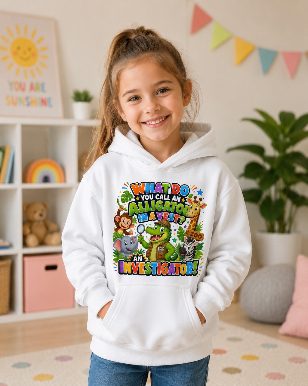 Alligator Investigator Kids Hoodie | Cute Zoo Animal Detective Design