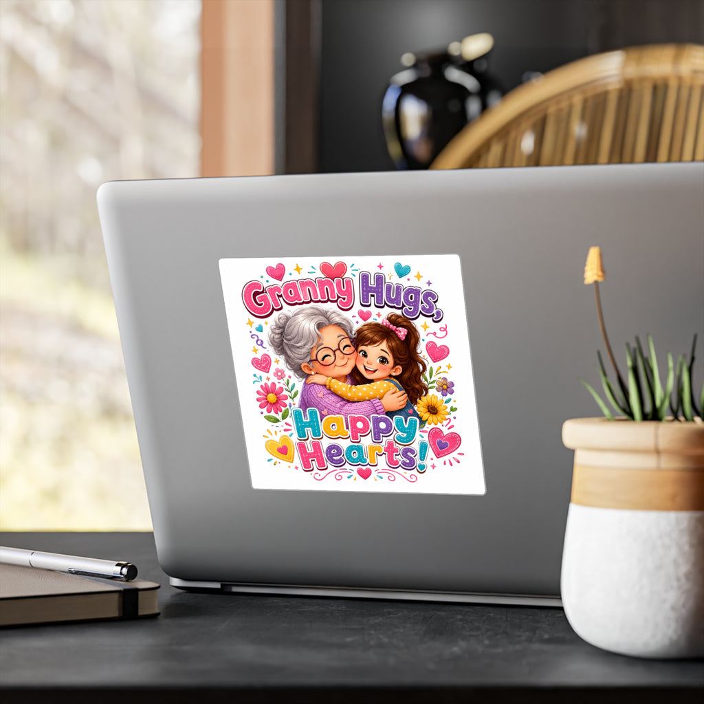 Granny Hugs Happy Hearts Vinyl Decal | Kiss-Cut Sticker