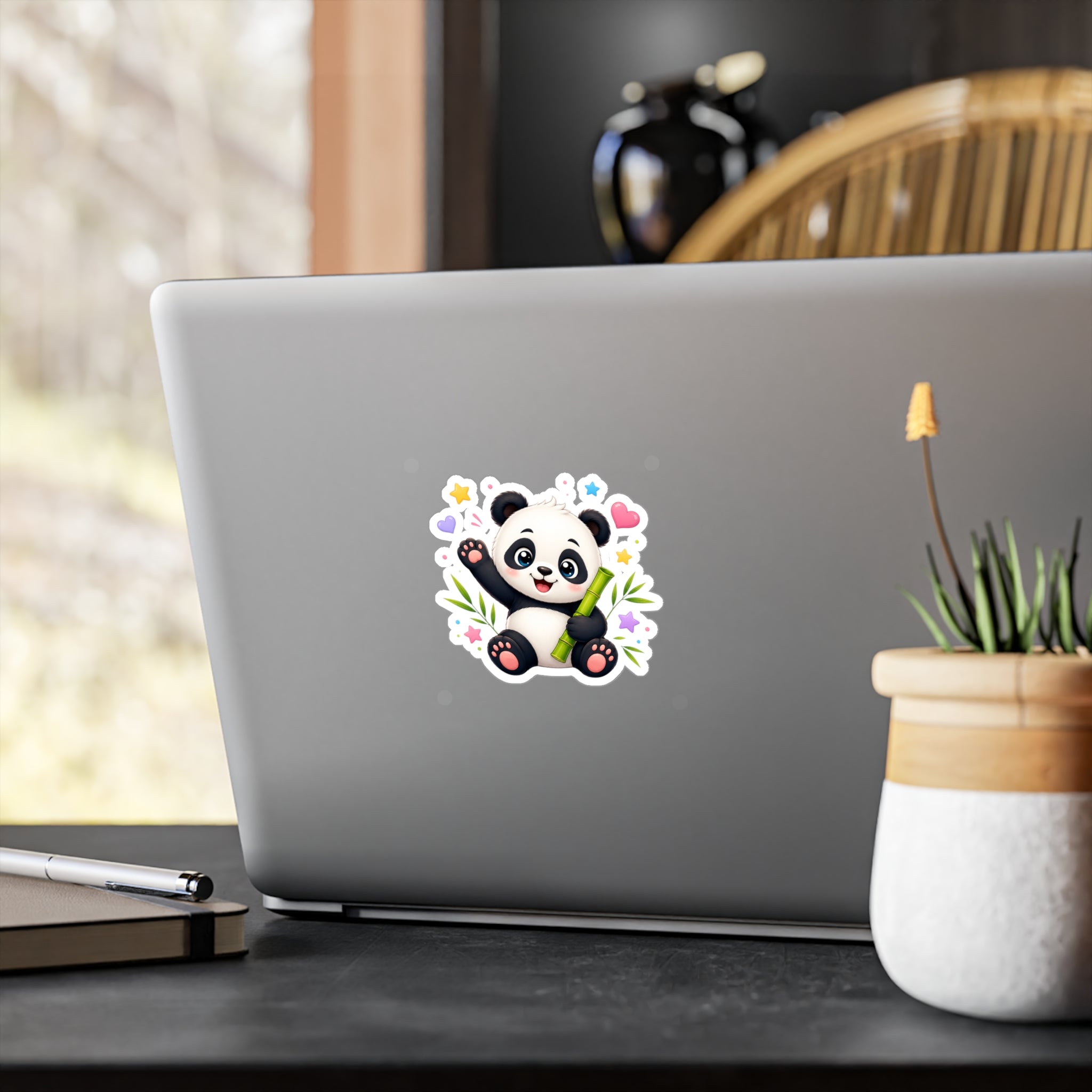 Cute Panda Kiss-Cut Vinyl Sticker — Adorable Bamboo Baby Decal for Laptops, Water Bottles & Kids' Rooms